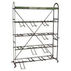 Antique French Green Painted Steel Wine Rack on Casters