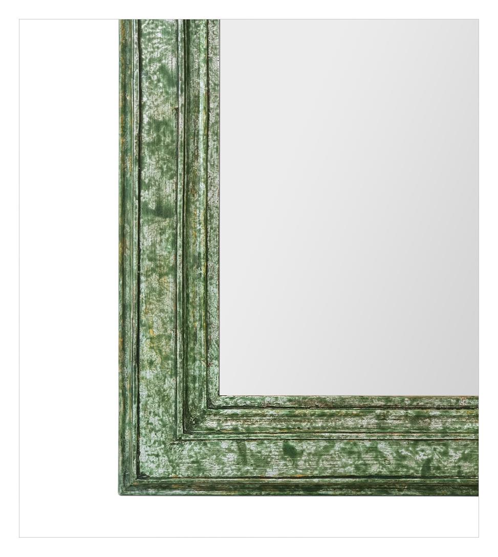 Late 19th Century Antique French Green patinated Color Mirror. Silvered Wood Node, Louis XVI Style For Sale