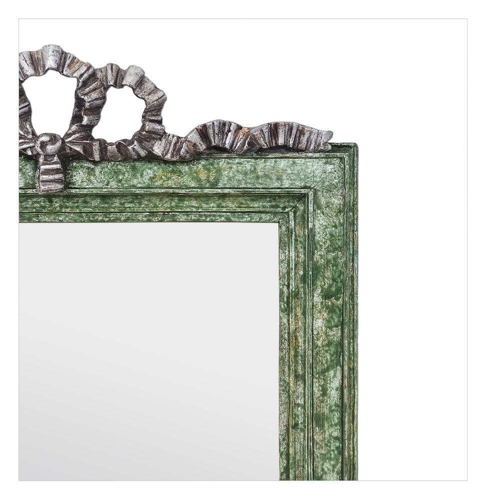 Antique French Green patinated Color Mirror. Silvered Wood Node, Louis XVI Style For Sale 1