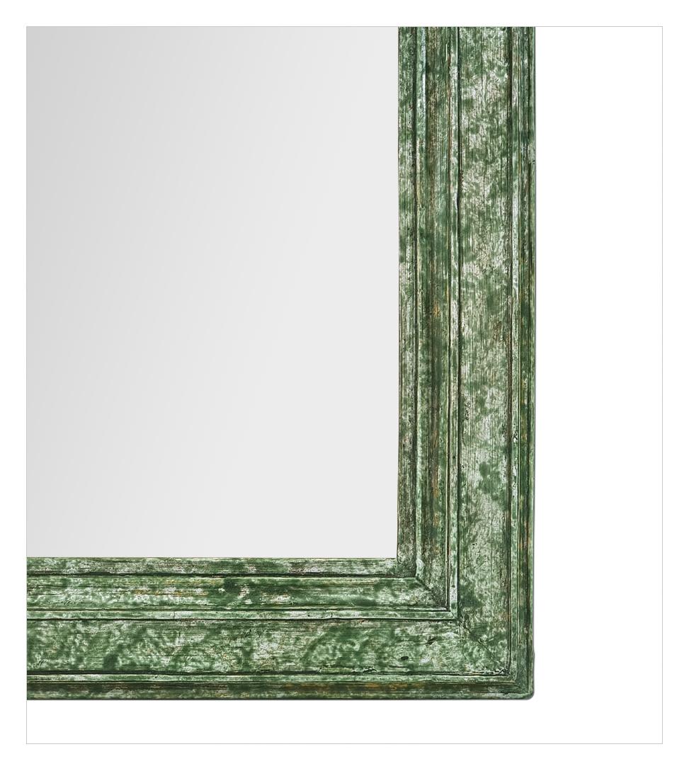 Antique French Green patinated Color Mirror. Silvered Wood Node, Louis XVI Style For Sale 2