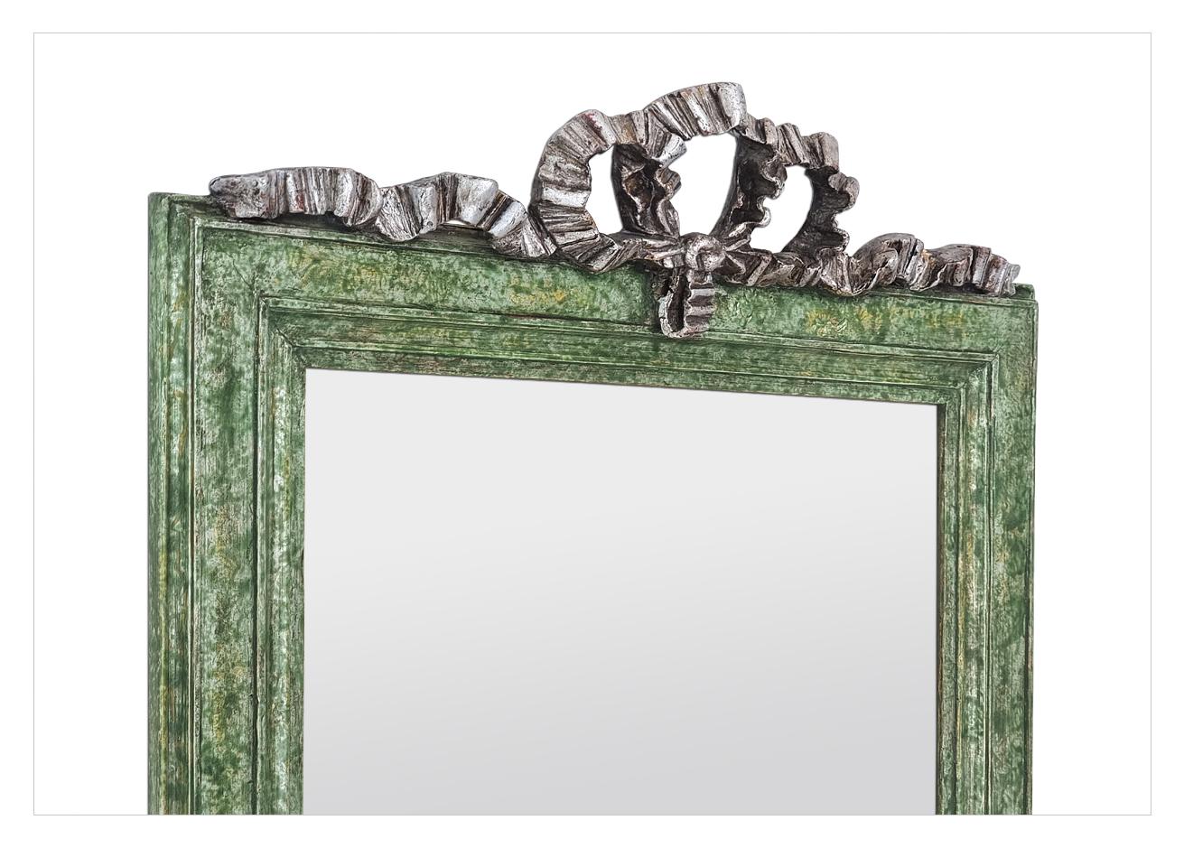 Antique French Green patinated Color Mirror. Silvered Wood Node, Louis XVI Style For Sale 3