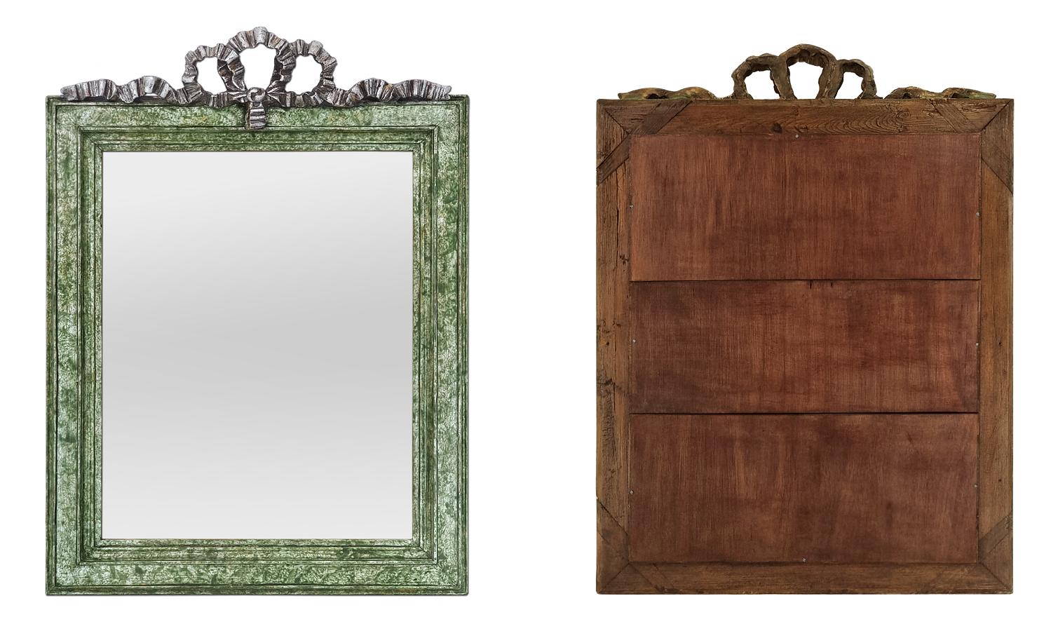 Antique French Green patinated Color Mirror. Silvered Wood Node, Louis XVI Style For Sale 4