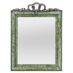 Antique French Green patinated Color Mirror. Silvered Wood Node, Louis XVI Style