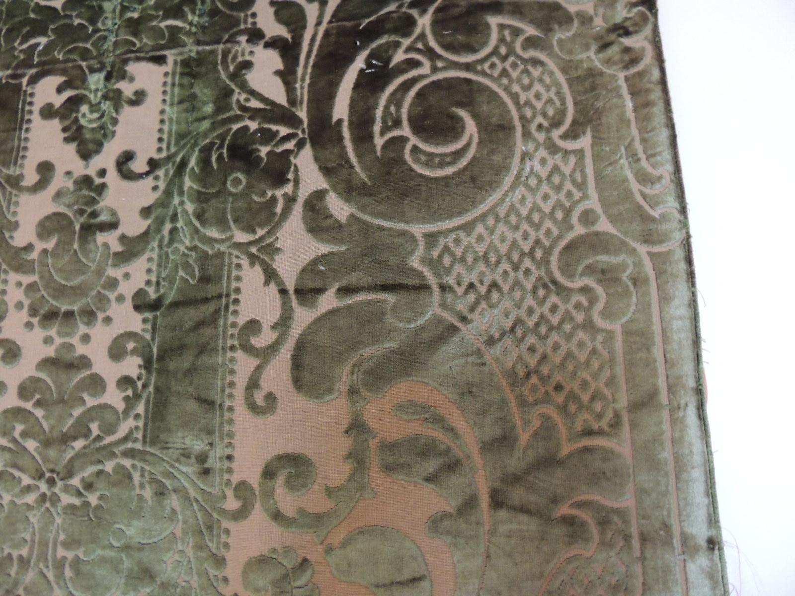 Regency Antique French Green Silk Velvet Gaufrage Drapery Panel