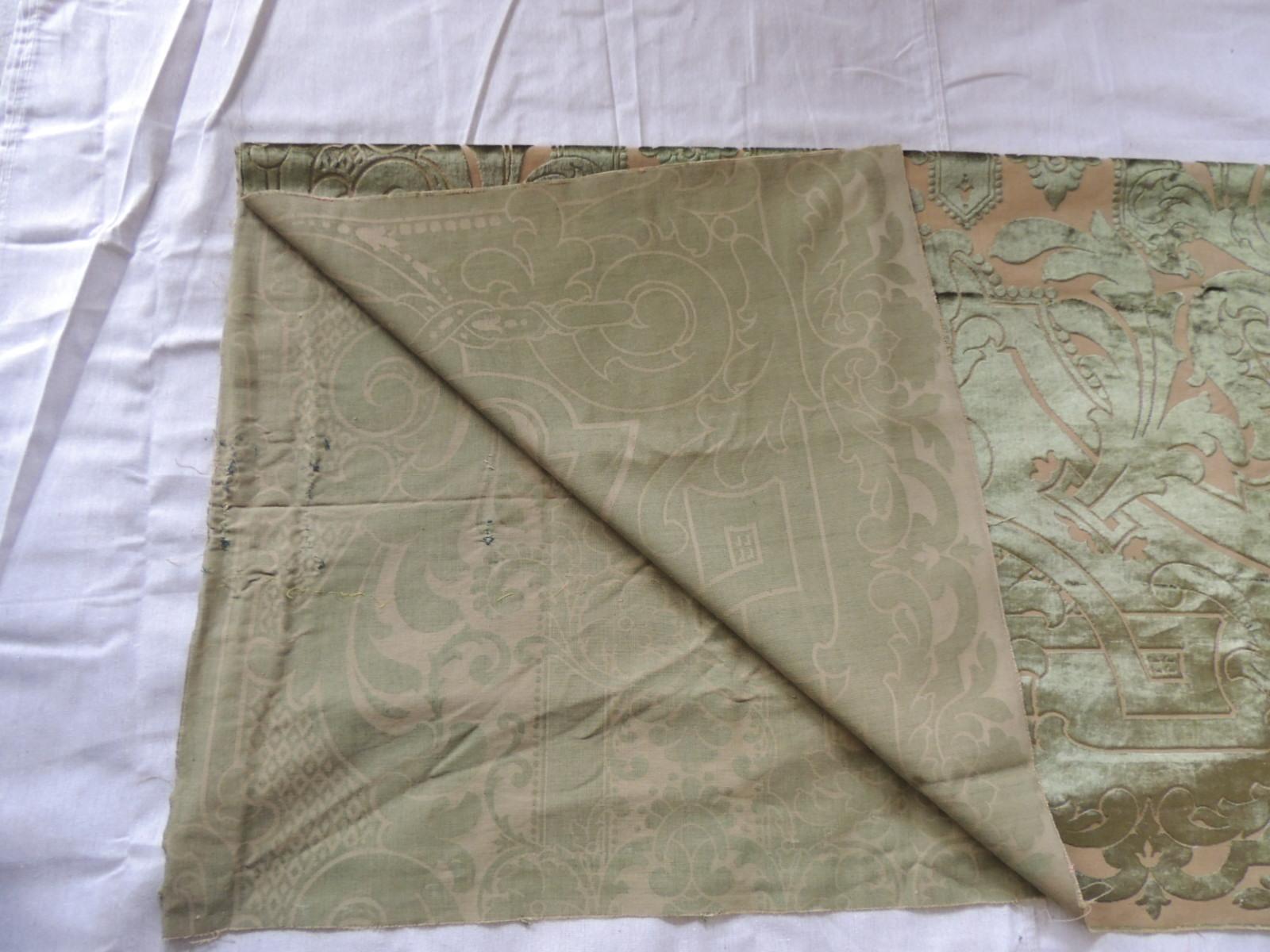 19th Century Antique French Green Silk Velvet Gaufrage Drapery Panel