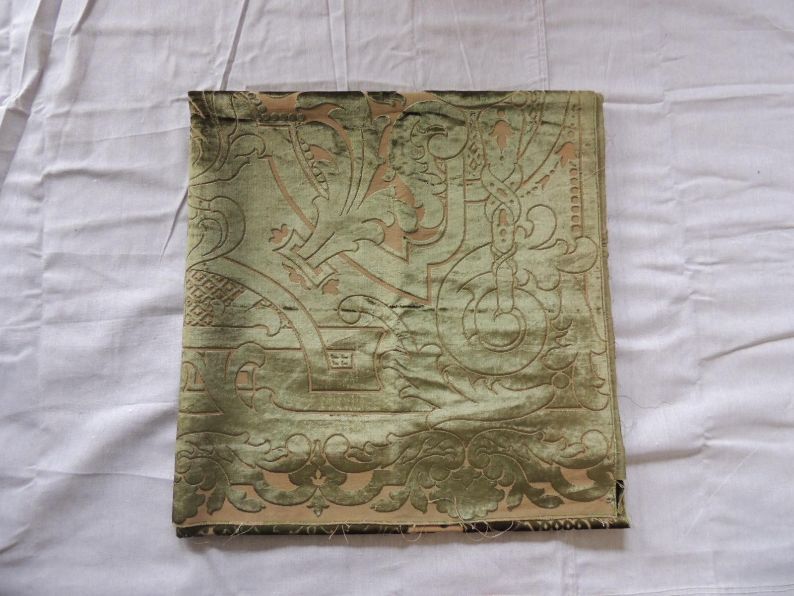Antique French Green Silk Velvet Gaufrage Drapery Panel 1