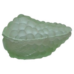 Antique French Green Uranium Glass Grape Cluster Compote Trinket Box 6"