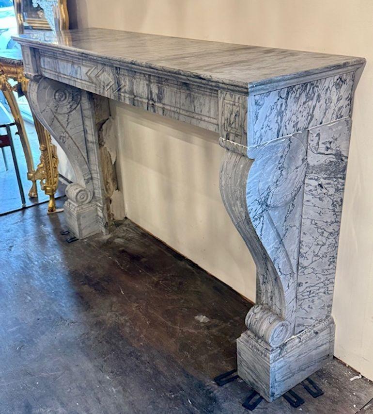 La cheminée en marbre gris français antique est une pièce magnifiquement réalisée qui ajoute une touche de sophistication et d'élégance à n'importe quelle cheminée. Fabriquée en marbre de haute qualité, cette cheminée dégage un charme et une
