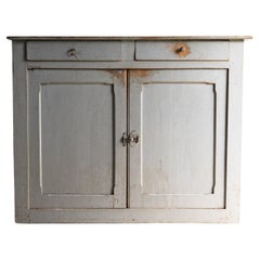 Antique French Grey Painted Walnut Buffet Cabinet, 19Th Century