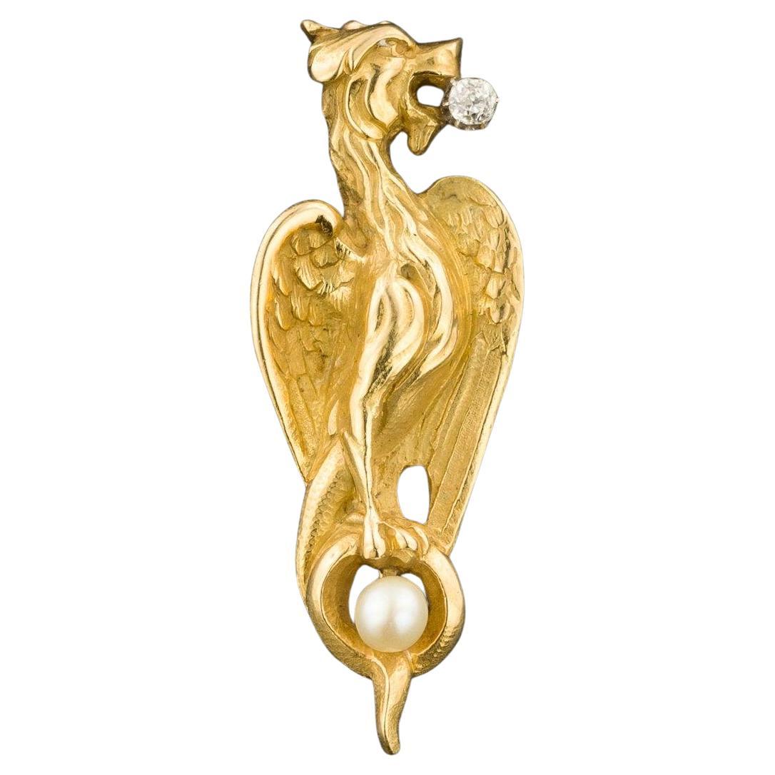 Antique French Broche de Grifo de Oro de 18k