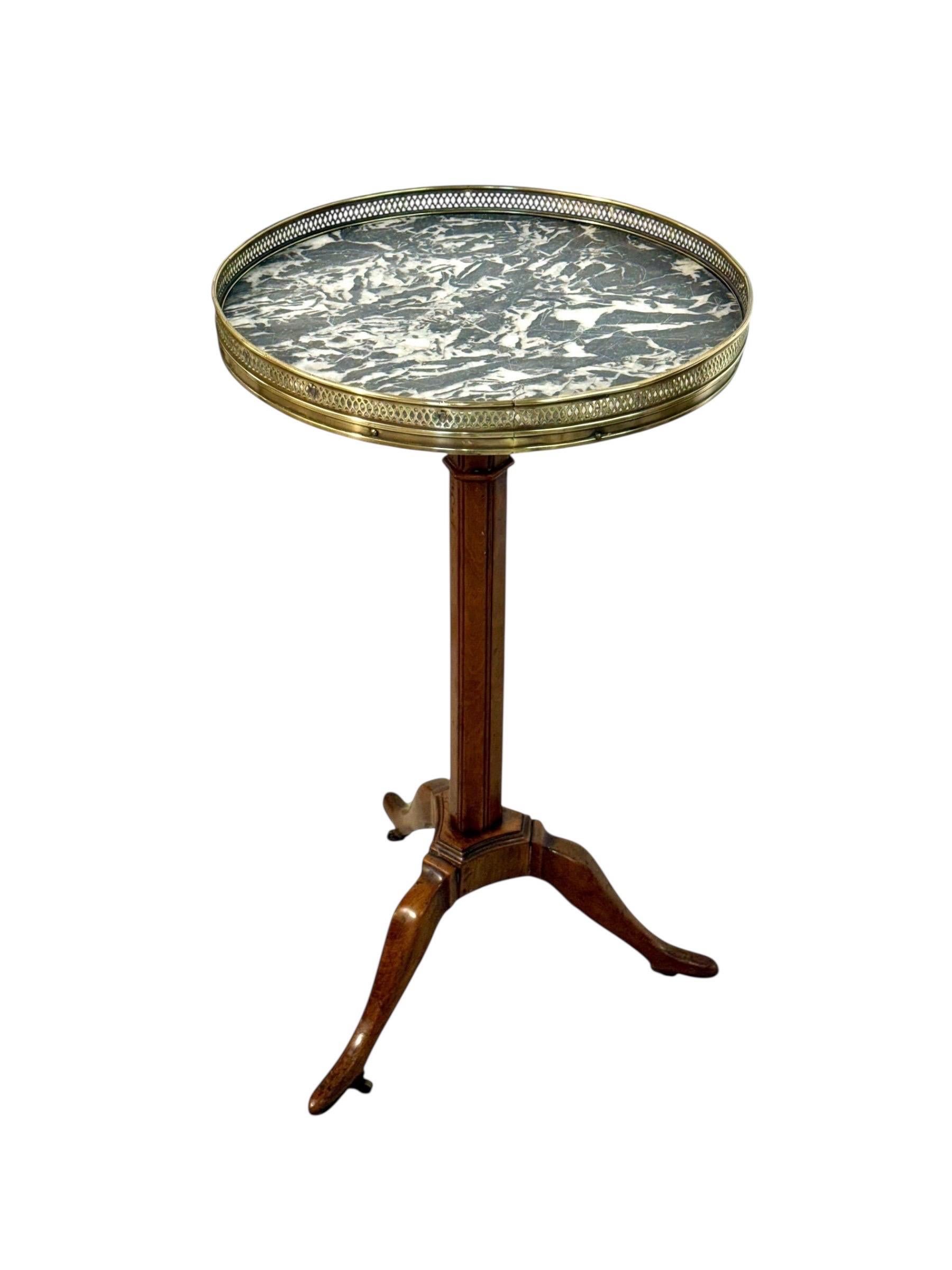 Antique French Gueridon Table with Marble Top and Brass Gallery, 19th c. For Sale 6