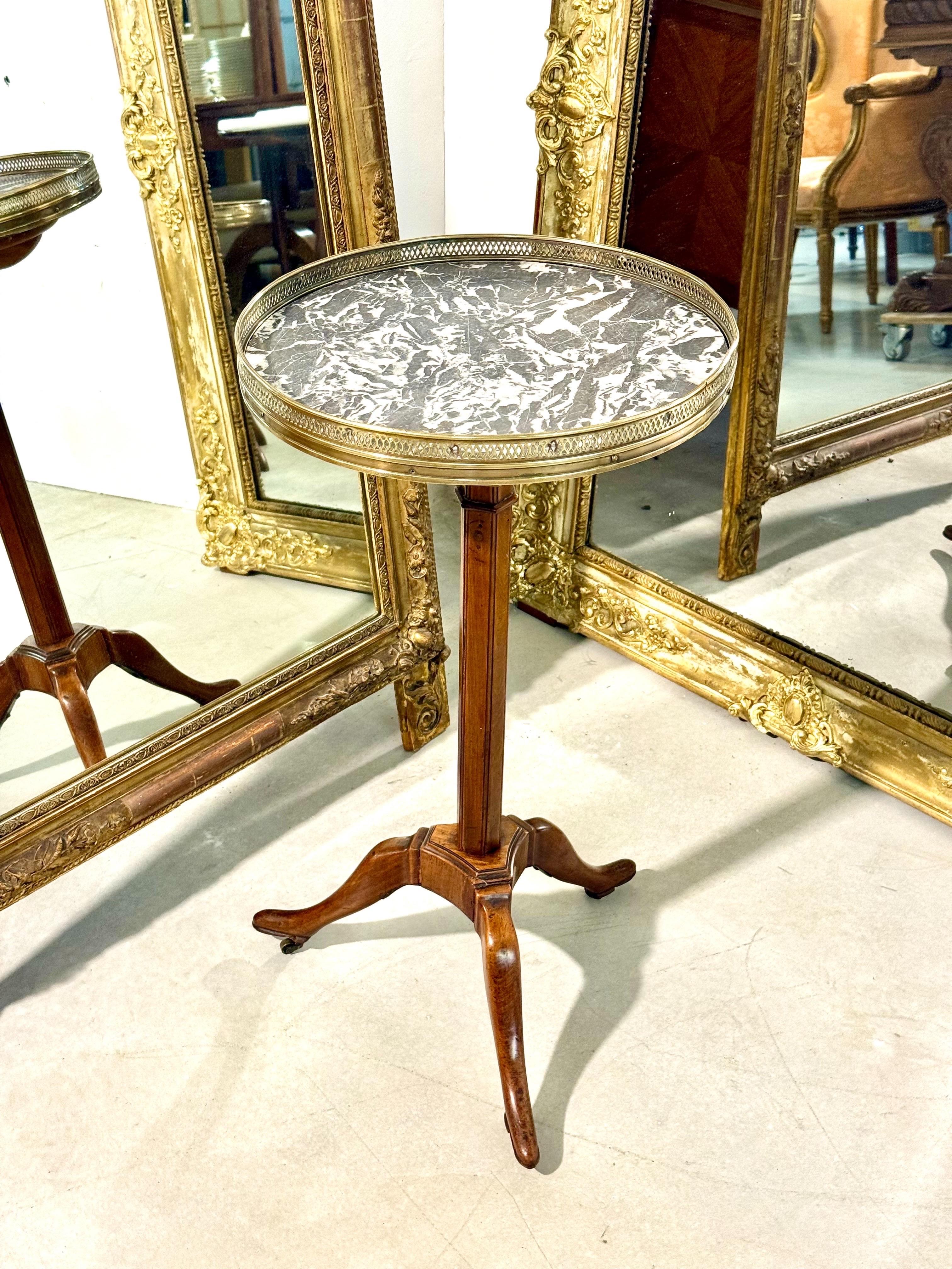 Antique French Gueridon Table with Marble Top and Brass Gallery, 19th c. For Sale 9