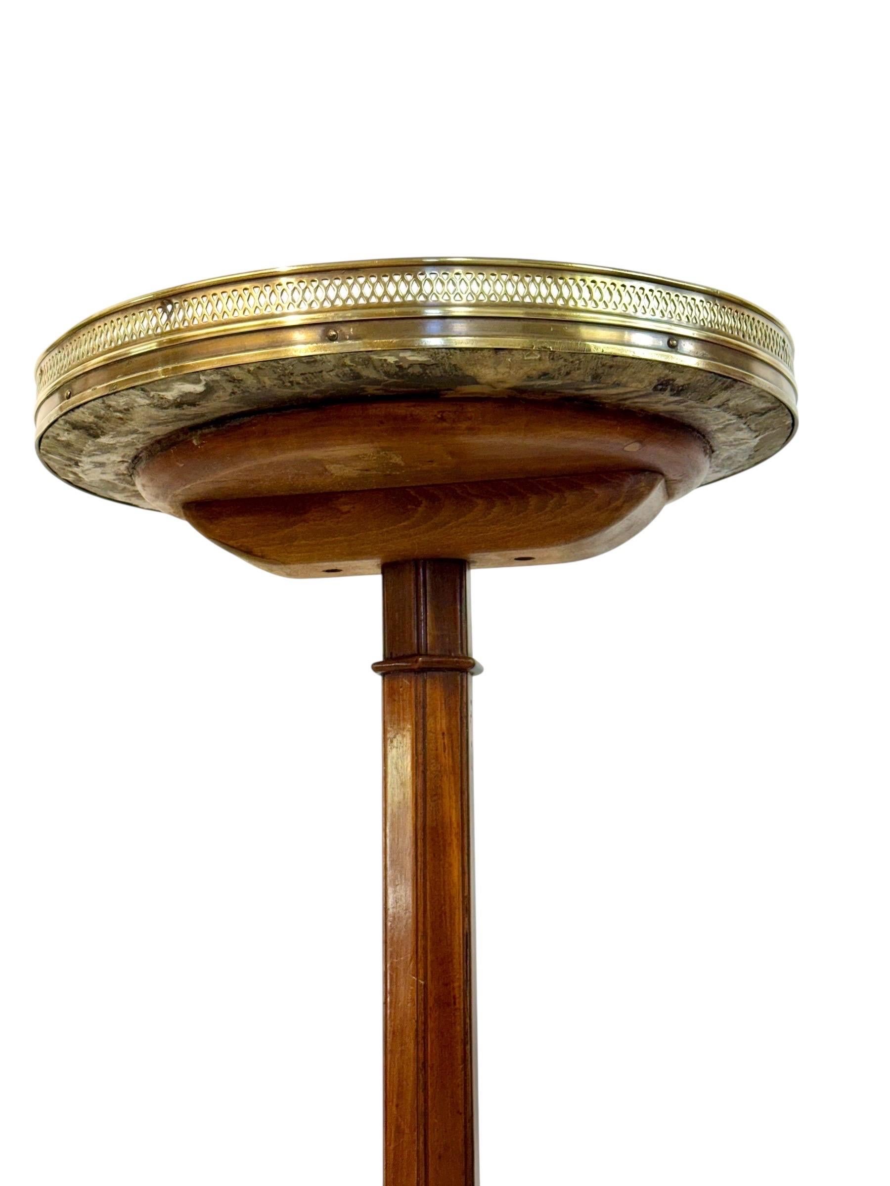 Gilt Antique French Gueridon Table with Marble Top and Brass Gallery, 19th c. For Sale