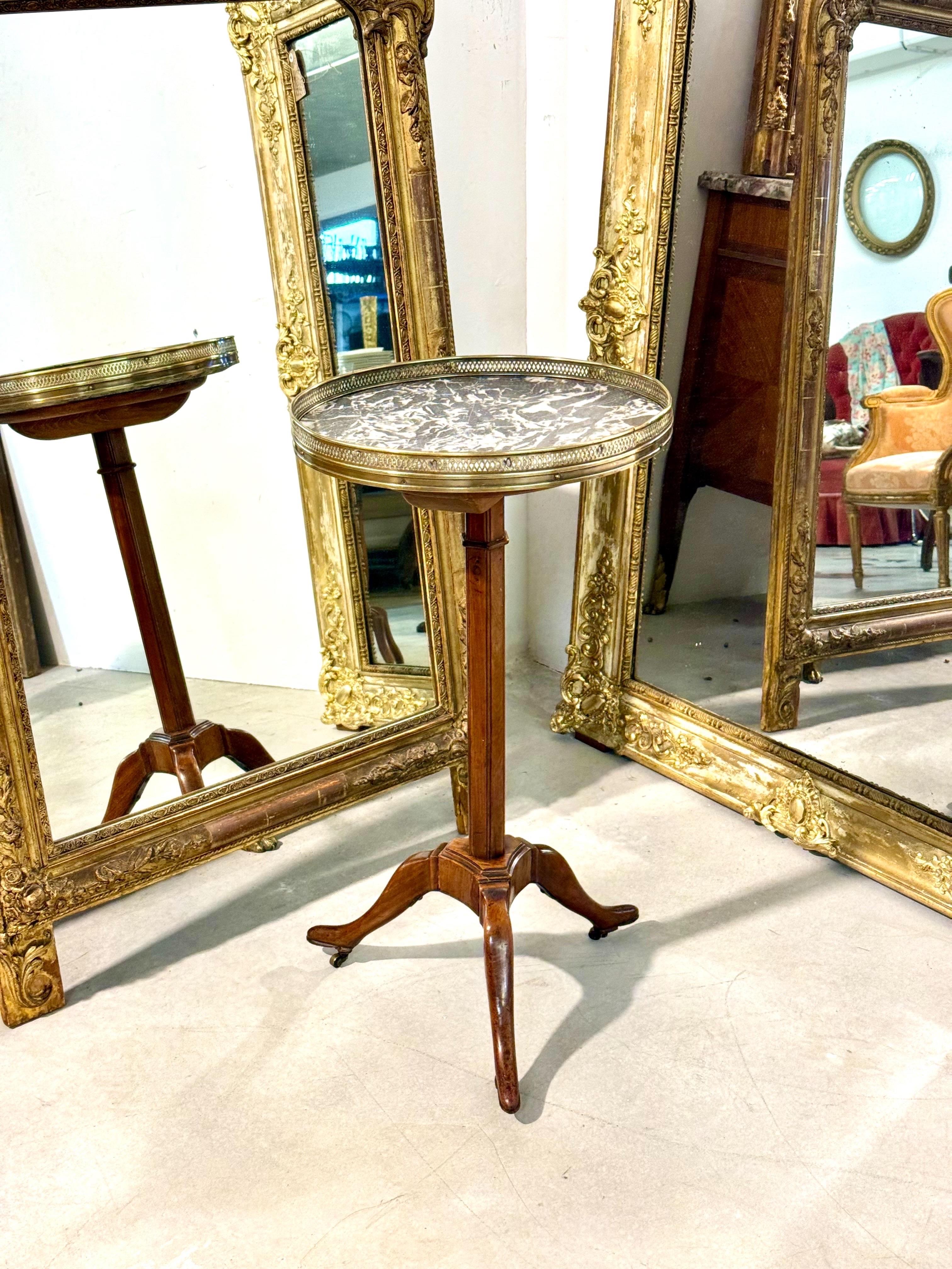 Antique French Gueridon Table with Marble Top and Brass Gallery, 19th c. For Sale 1