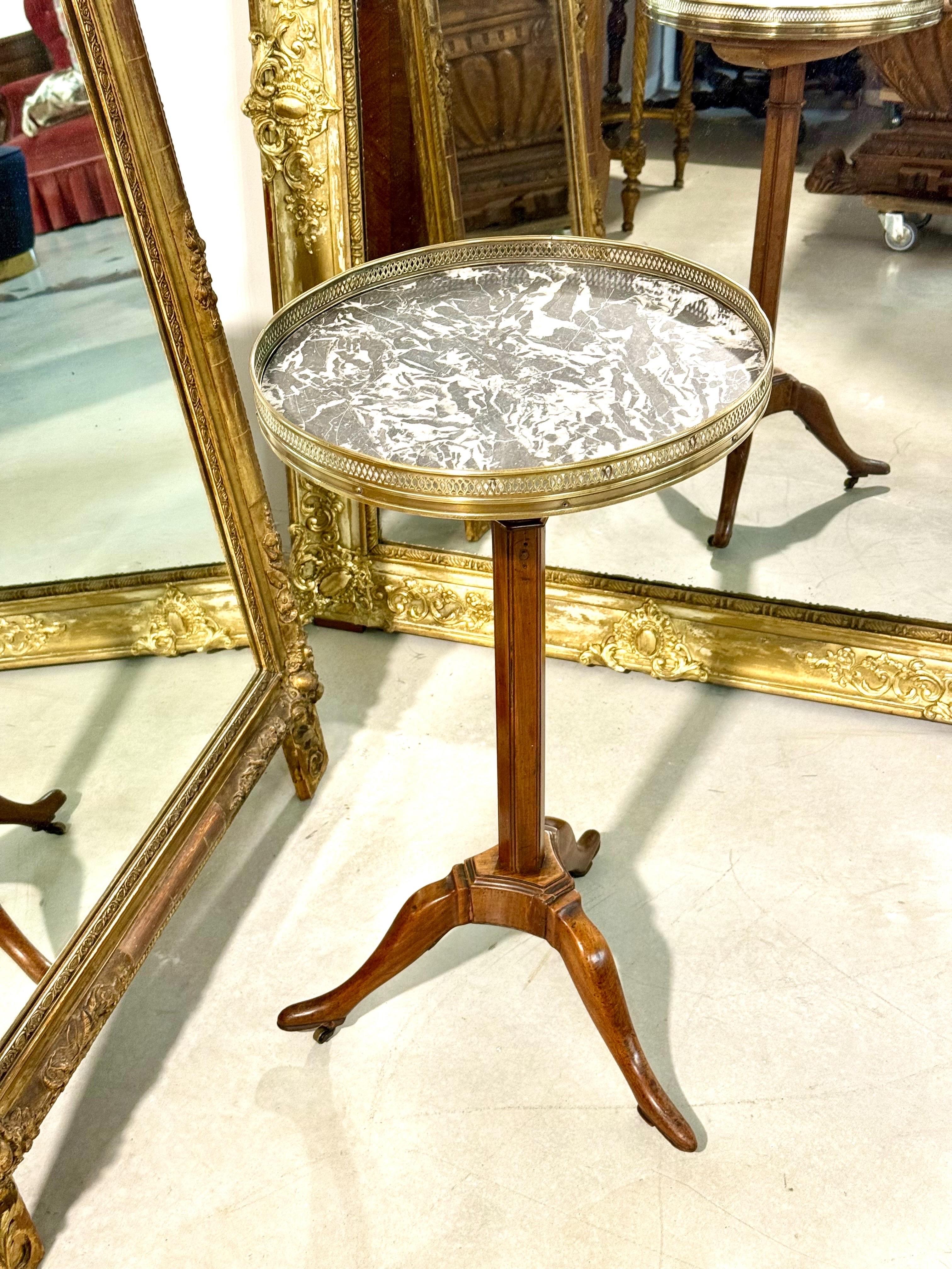 Antique French Gueridon Table with Marble Top and Brass Gallery, 19th c. For Sale 3