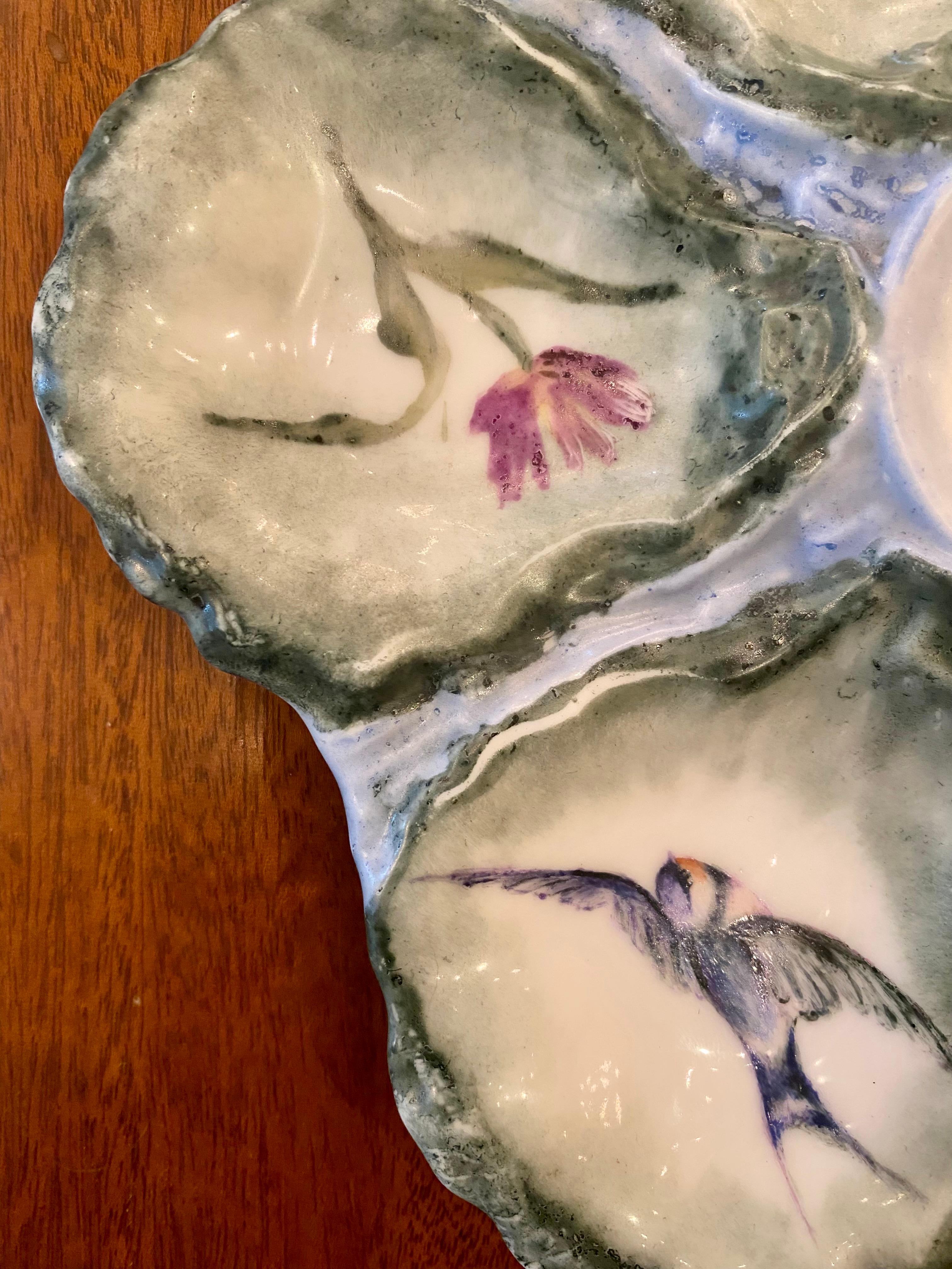 Antique French Hand-Painted Porcelain Oyster Plate Signed 