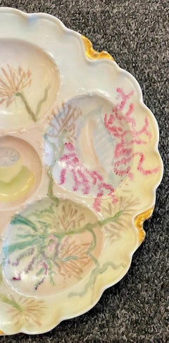 Antique French "H. Limoges Co." Hand-Painted Porcelain Sea-Life Oyster Plate.