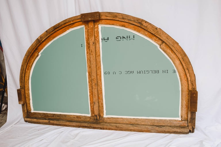 Antique French Half Round Window Casement/ Mirror In Good Condition For Sale In Houston, TX