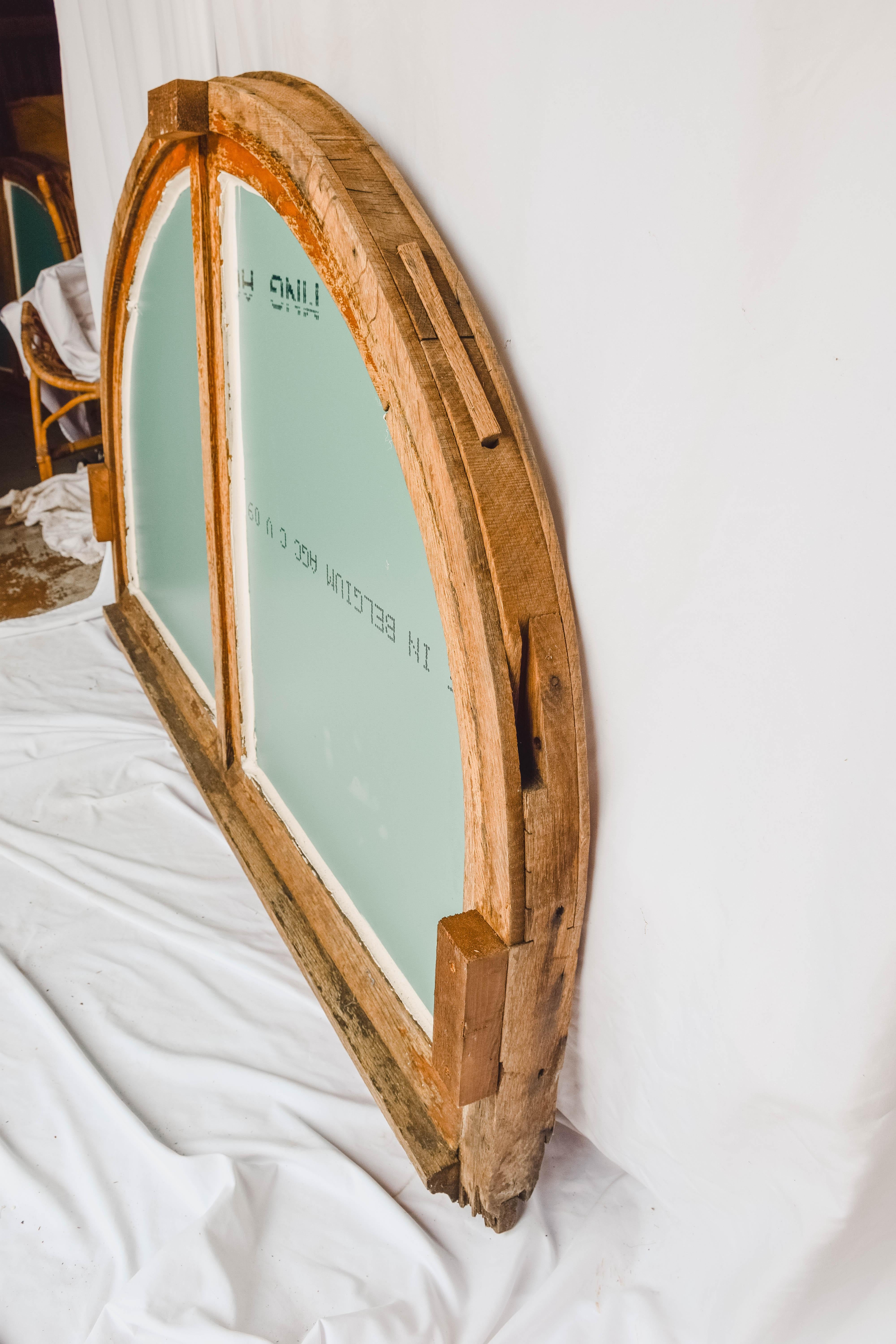 Wood Antique French Half Round Window Casement/ Mirror For Sale