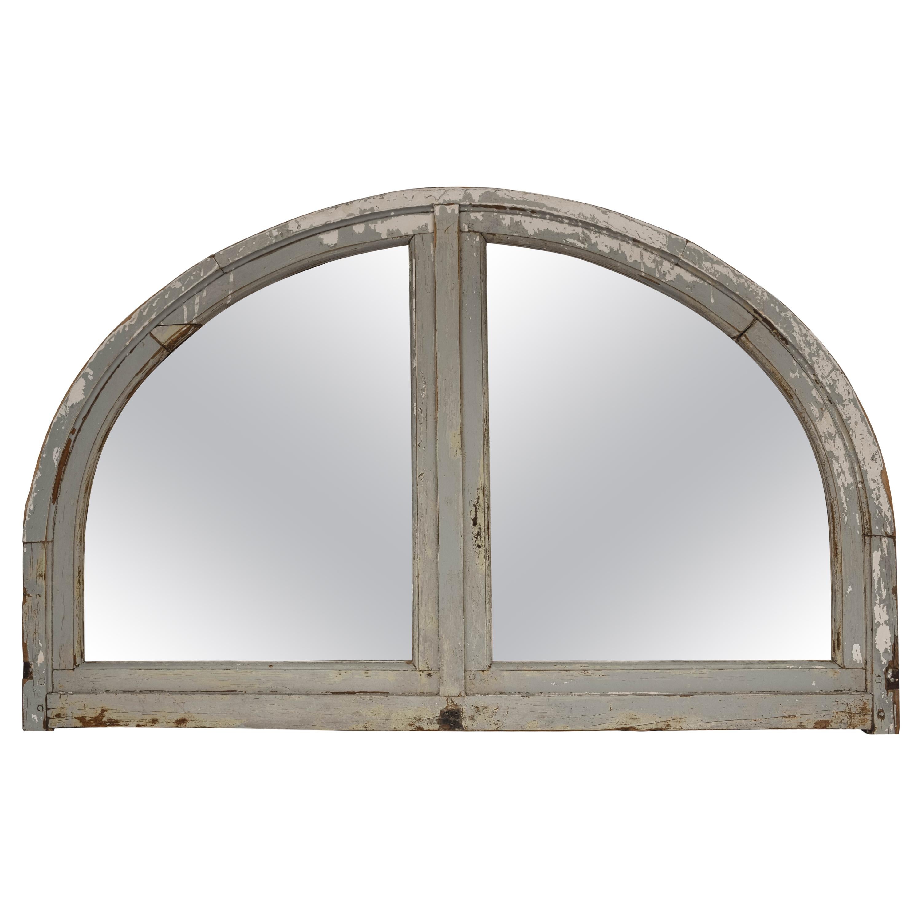 Casement de fenêtre/ Miroir français ancien demi-rond