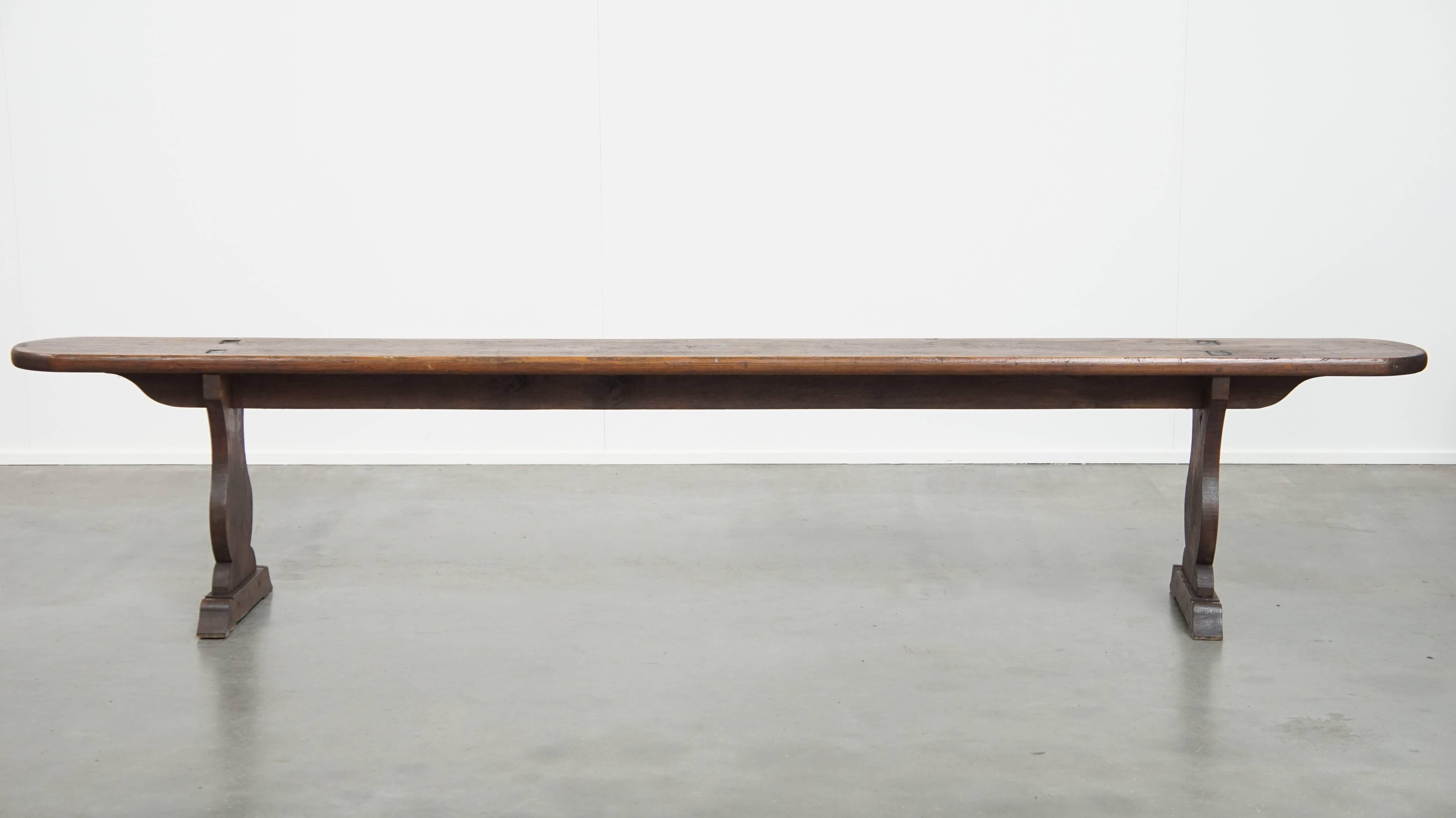 Hand-Crafted Antique French Hall Bench / Dining Table Bench For Sale