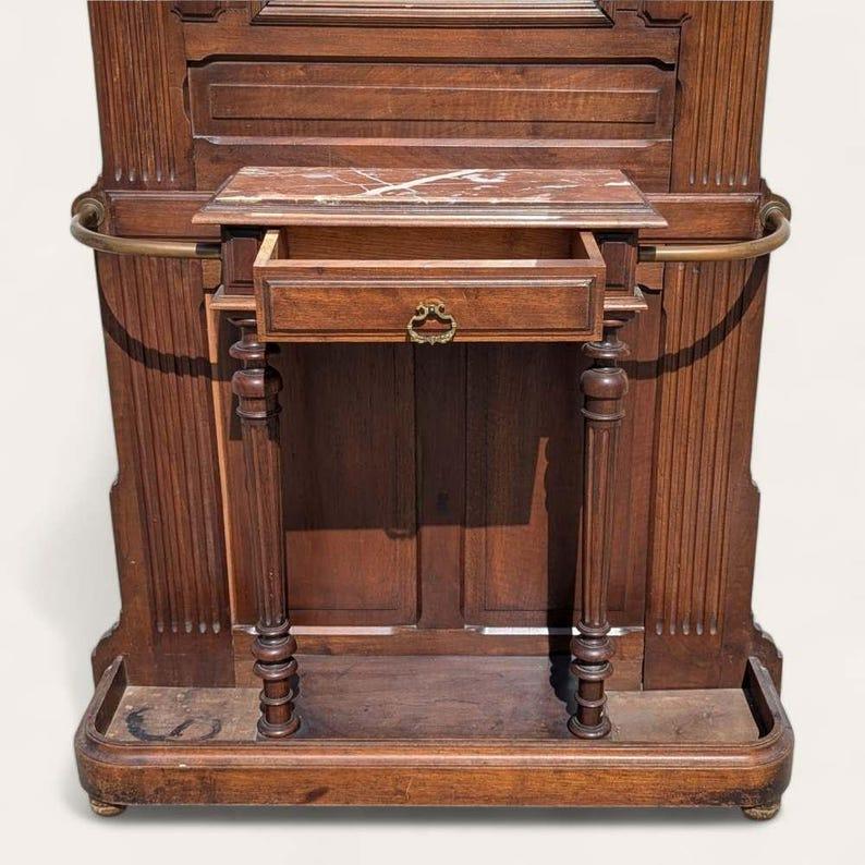 Antique French Hall Tree con specchio, appendiabiti, vittoriano, ottone, marmo in vendita 5