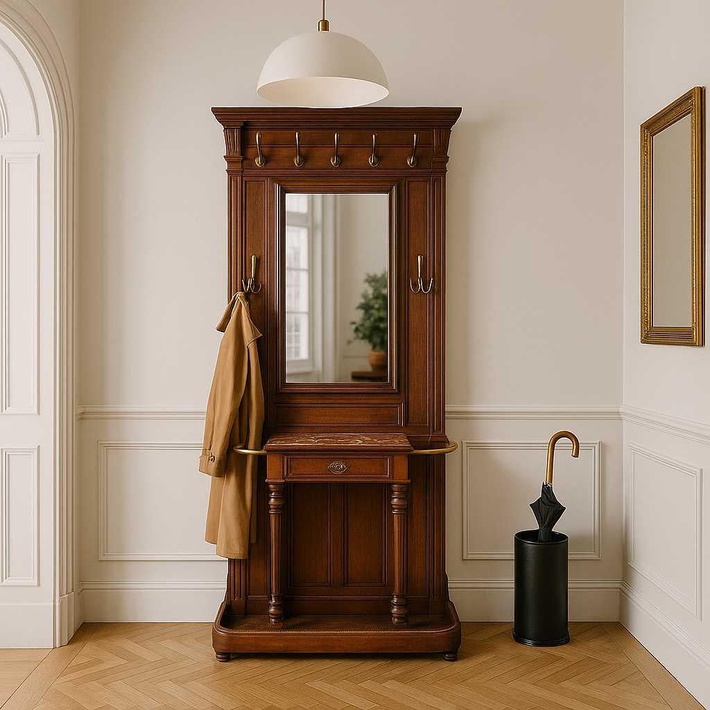 Antique French Hall Tree con specchio, appendiabiti, vittoriano, ottone, marmo in vendita 7