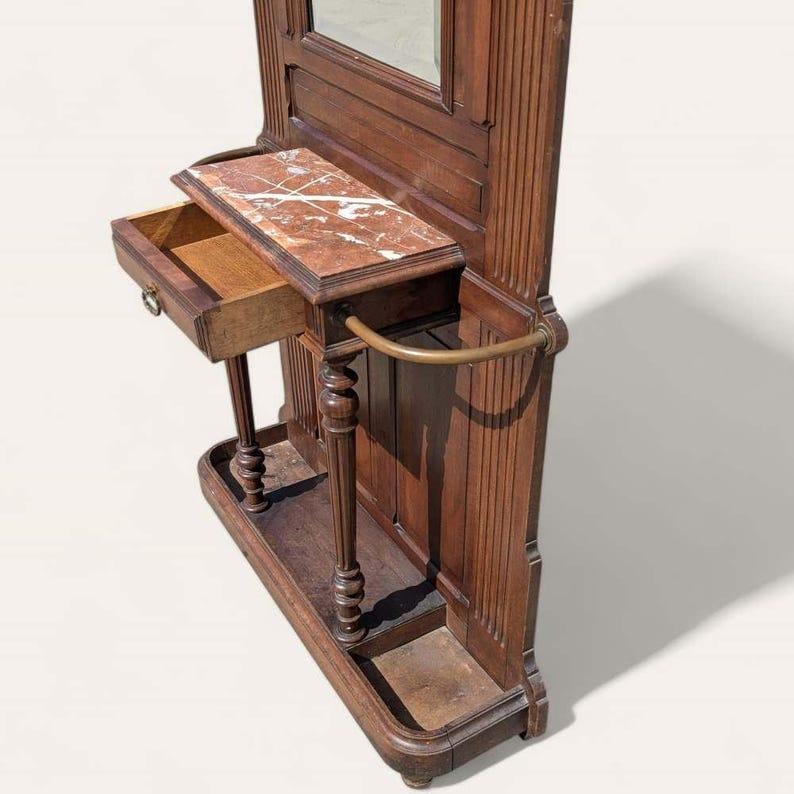 Vittoriano Antique French Hall Tree con specchio, appendiabiti, vittoriano, ottone, marmo in vendita