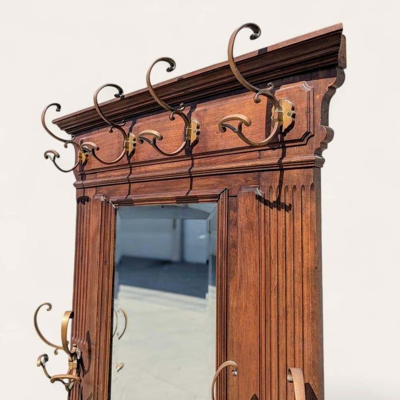 Antique French Hall Tree con specchio, appendiabiti, vittoriano, ottone, marmo in vendita 2