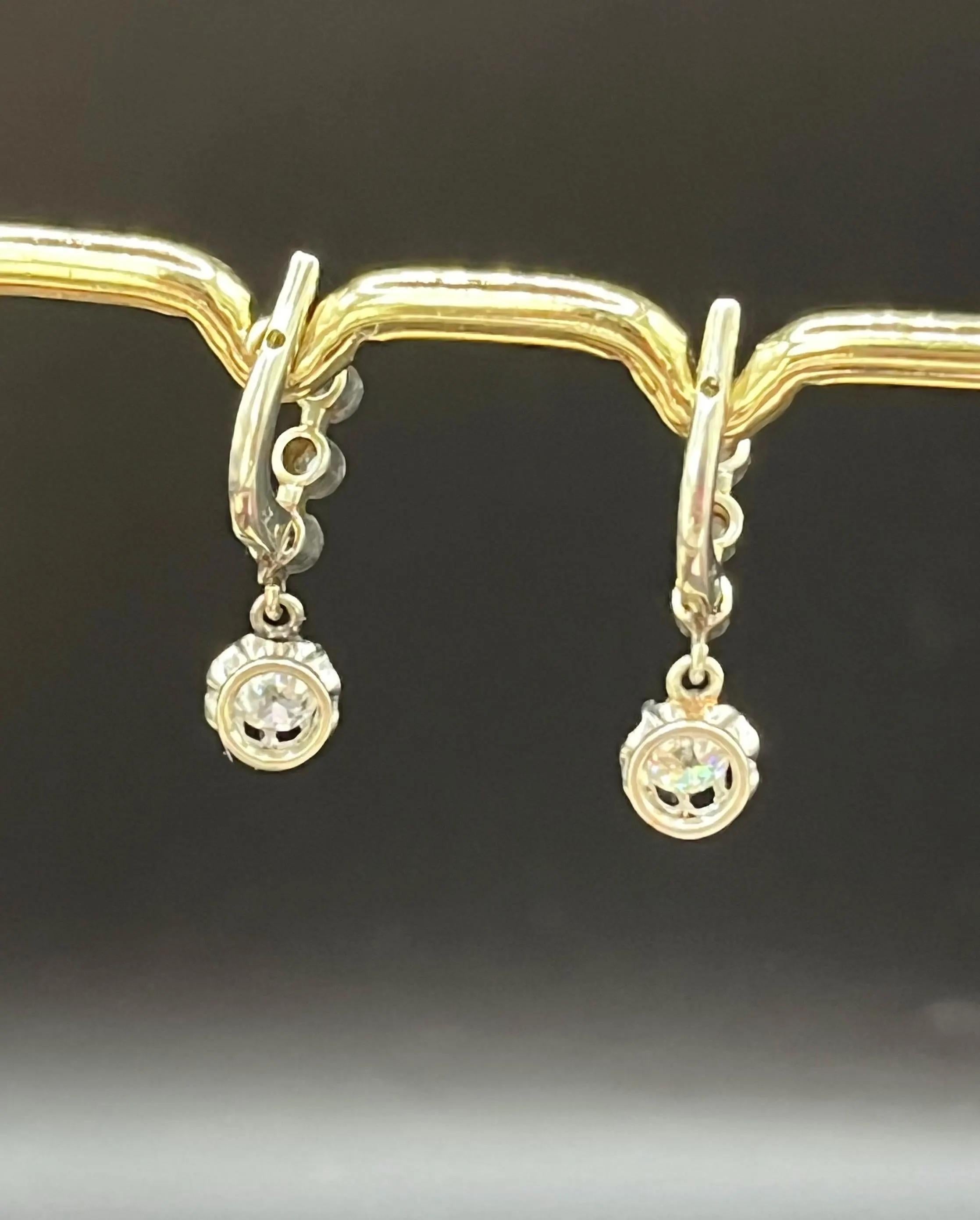 Antique French gestempelt 18ct White Gold Diamond Drop Ohrringe CIRCA 1920 (Brillantschliff) im Angebot