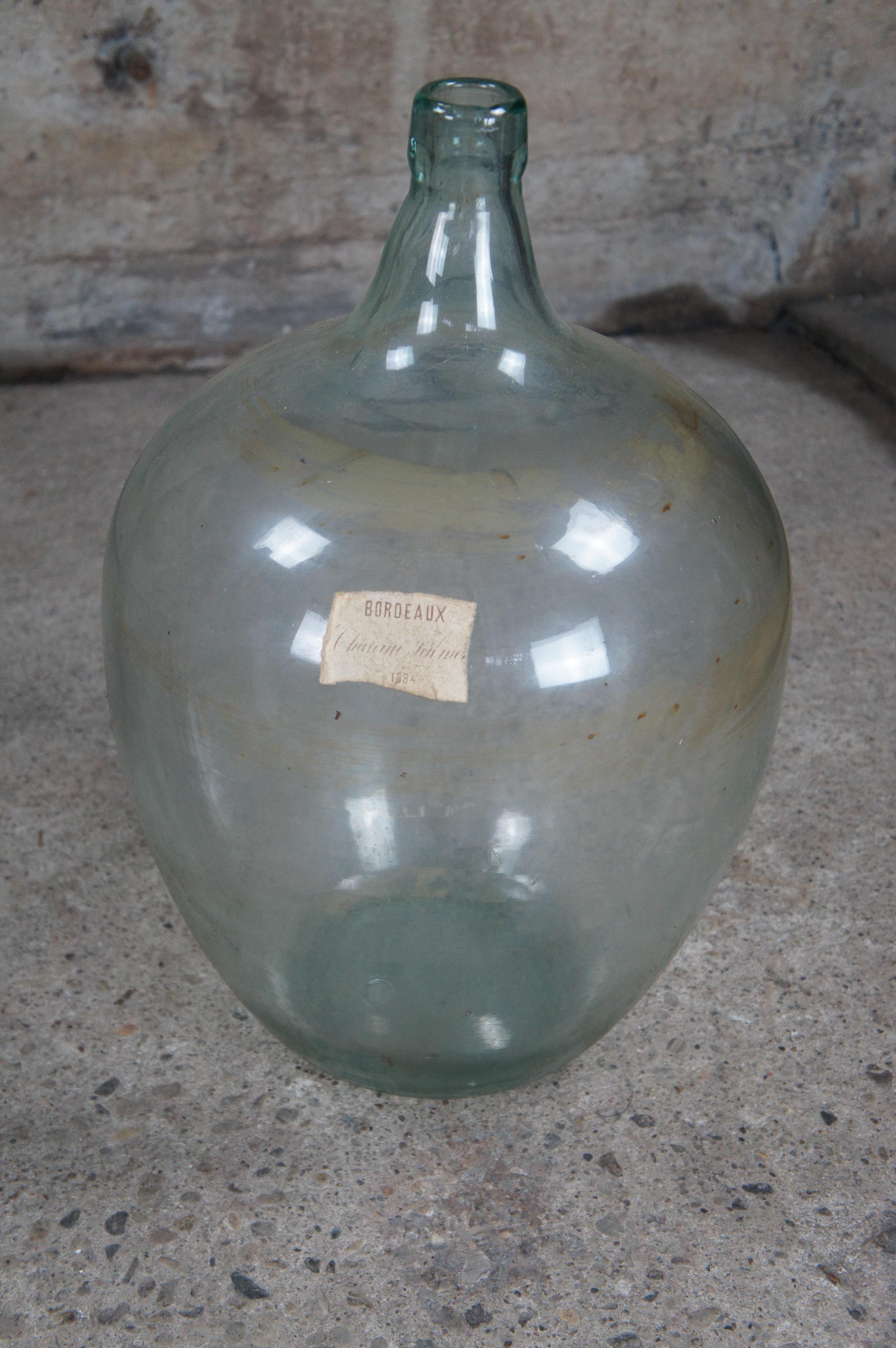 Antique French Hand Blown Glass Demijohn Bordeaux Wine Bottle Jug & Wood Crate For Sale 5