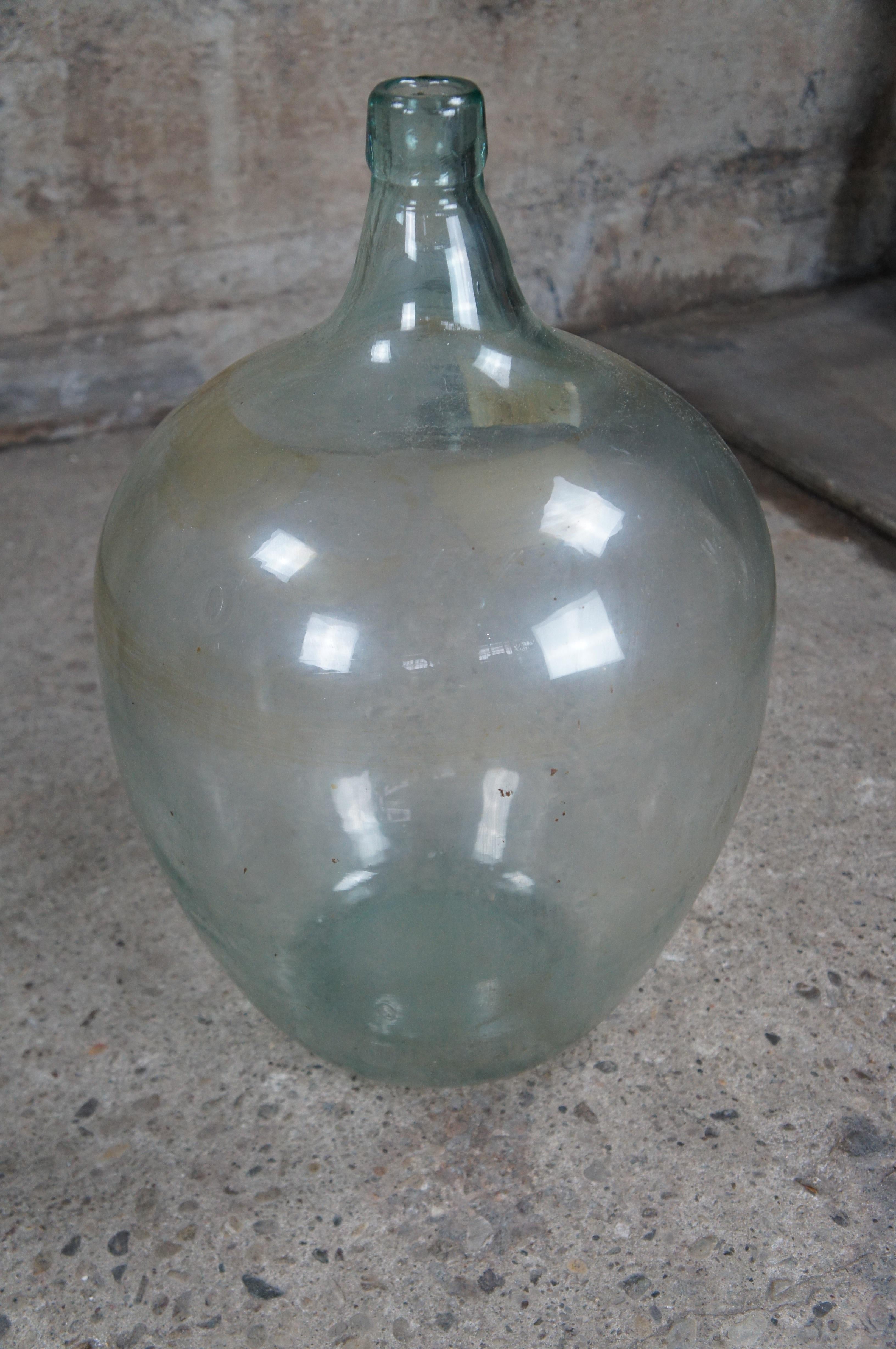 Antique French Hand Blown Glass Demijohn Bordeaux Wine Bottle Jug & Wood Crate For Sale 7