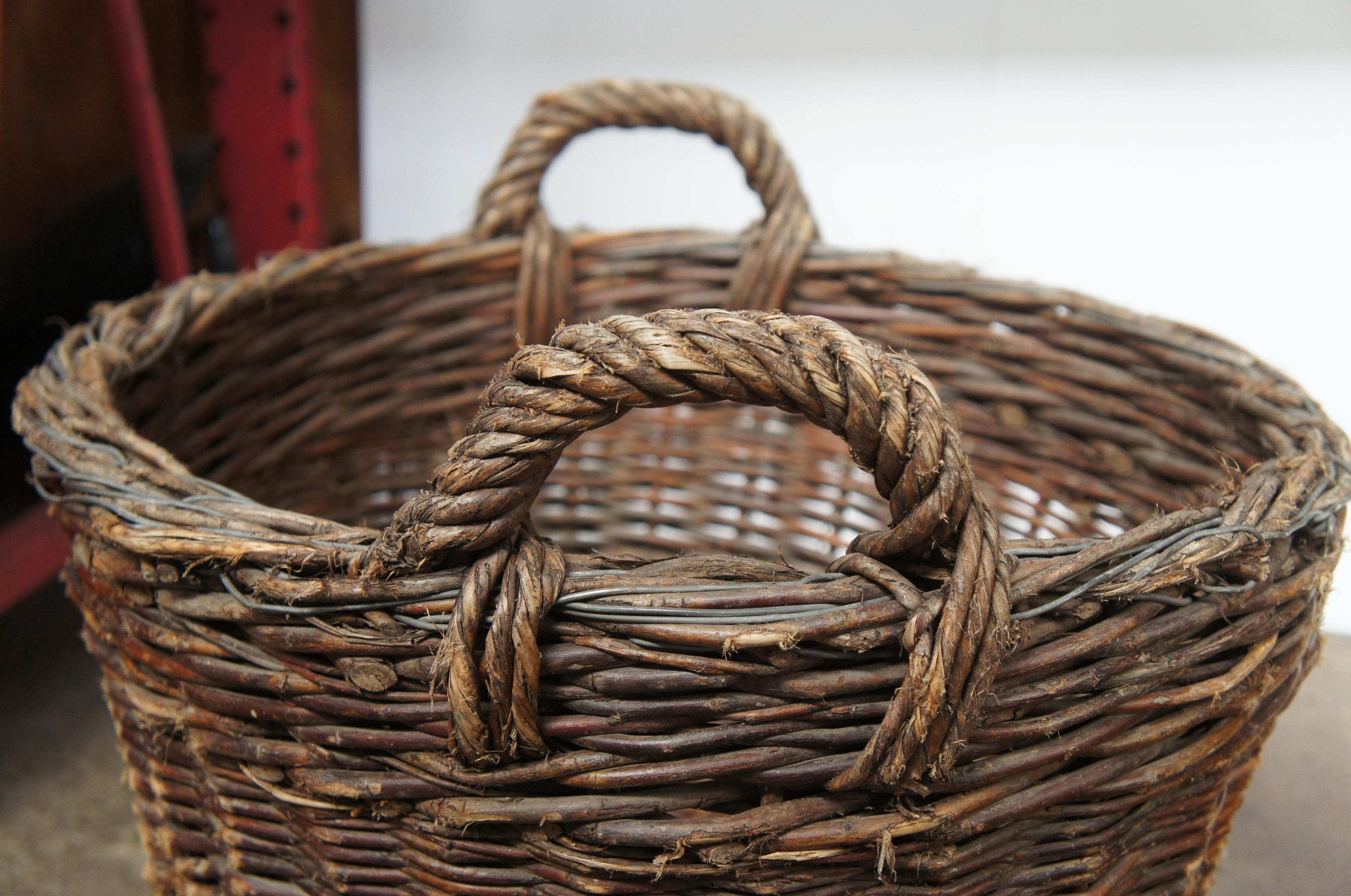 Antique French Hand Blown Glass Demijohn Wine Bottle Jug in Woven Wicker Basket 2