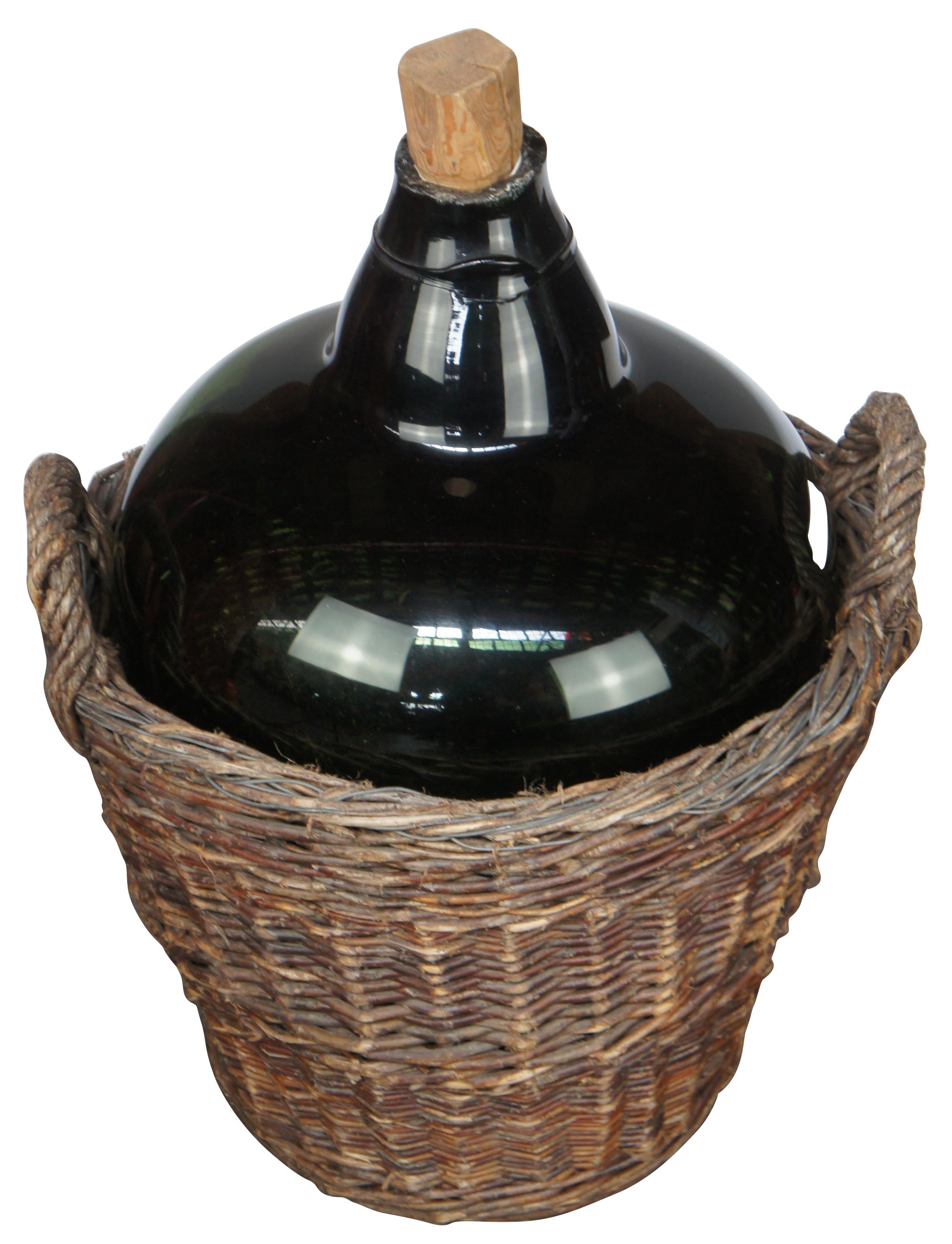 antiques wine bottle in basket