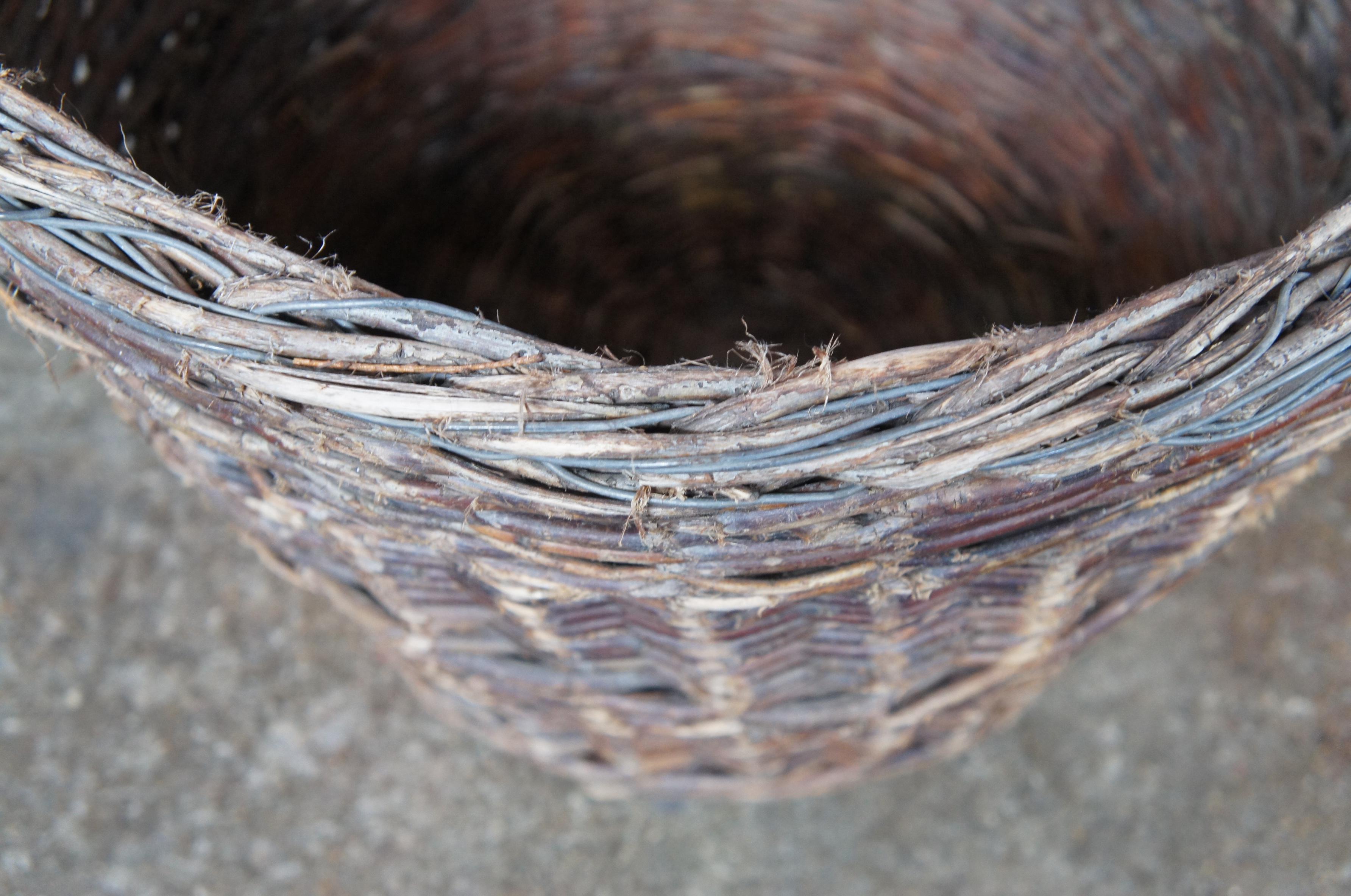 Antique French Hand Blown Glass Demijohn Wine Bottle Jug in Woven