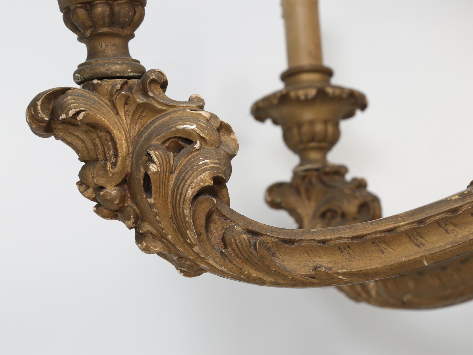 Antique French Hand Carved and Gilded Wood Chandelier 3