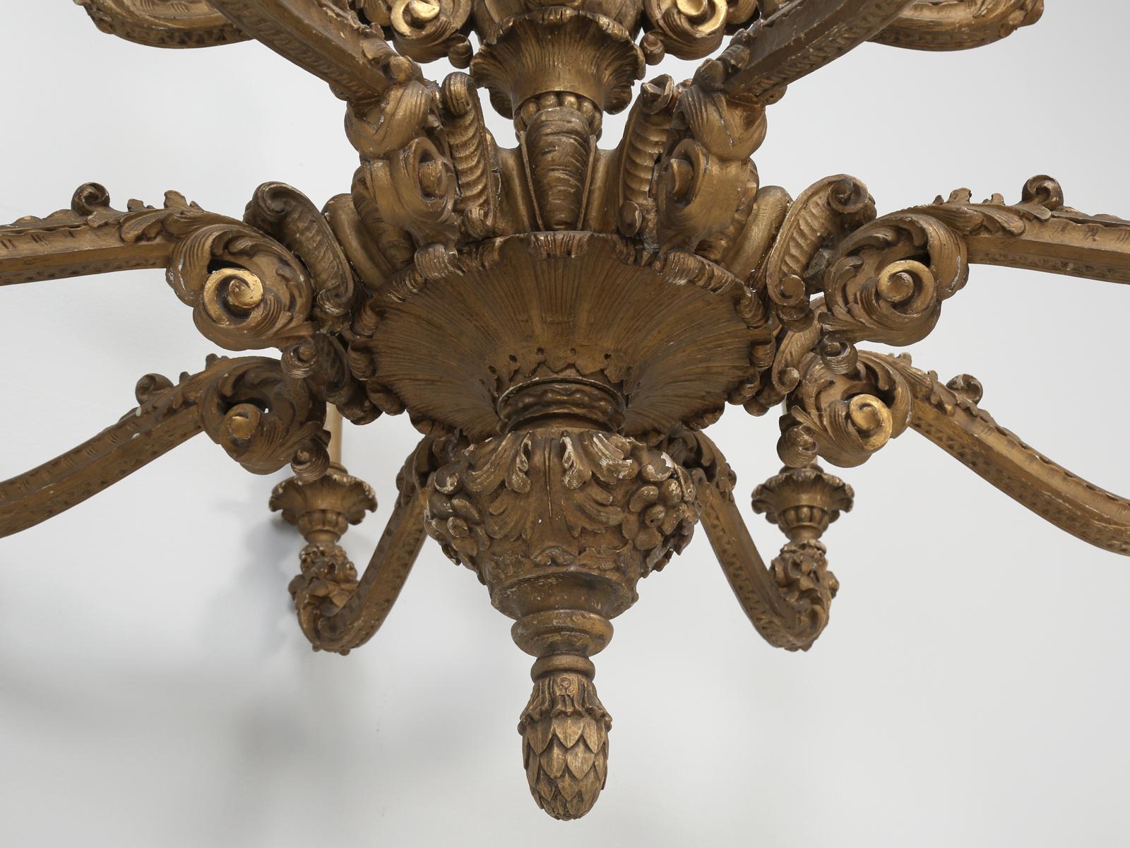 Antique French Hand Carved and Gilded Wood Chandelier 7