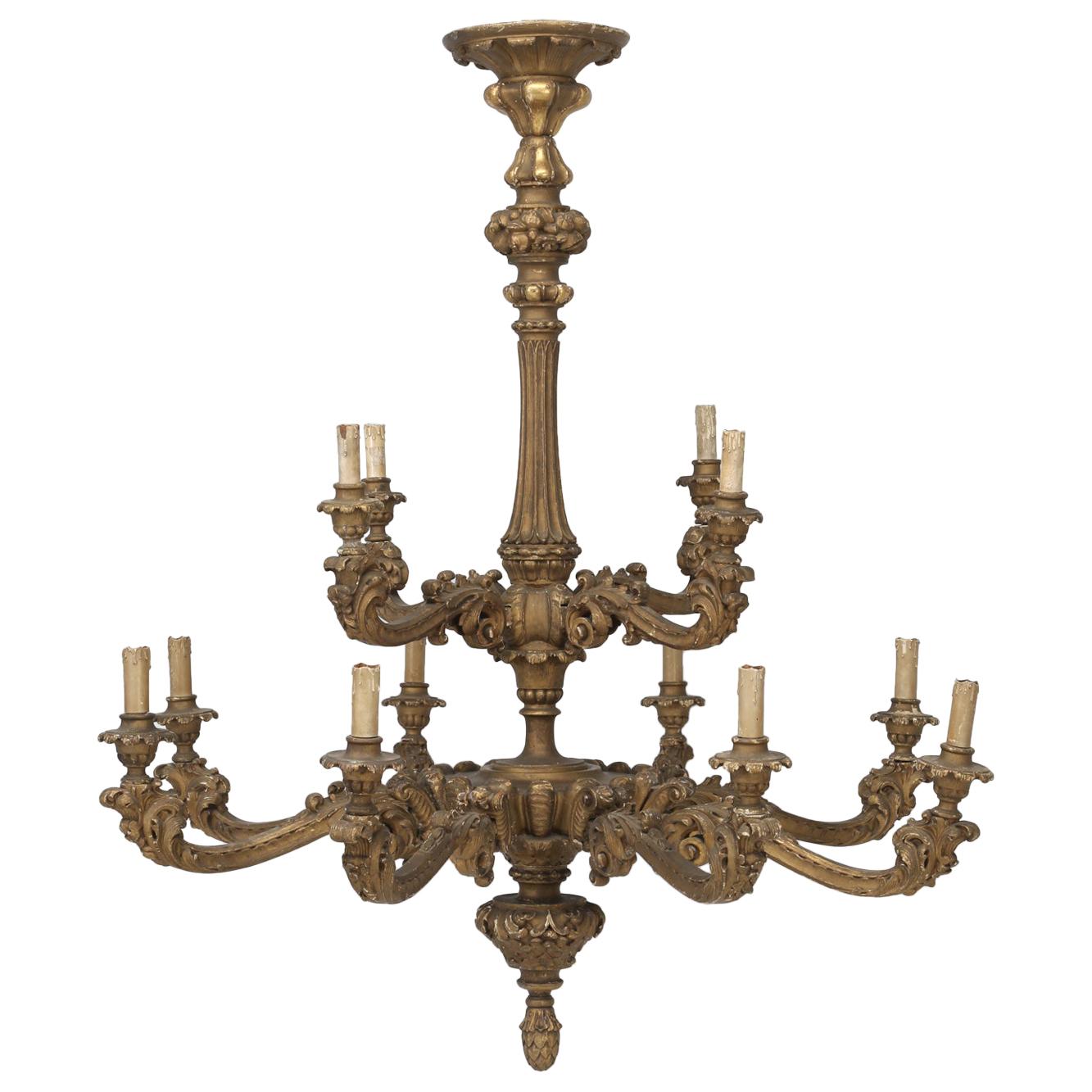 Antique French Hand Carved and Gilded Wood Chandelier