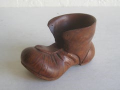 Antique French Hand Carved Burl Wood Figural Shoe Boot Pipe Holder Stand, France