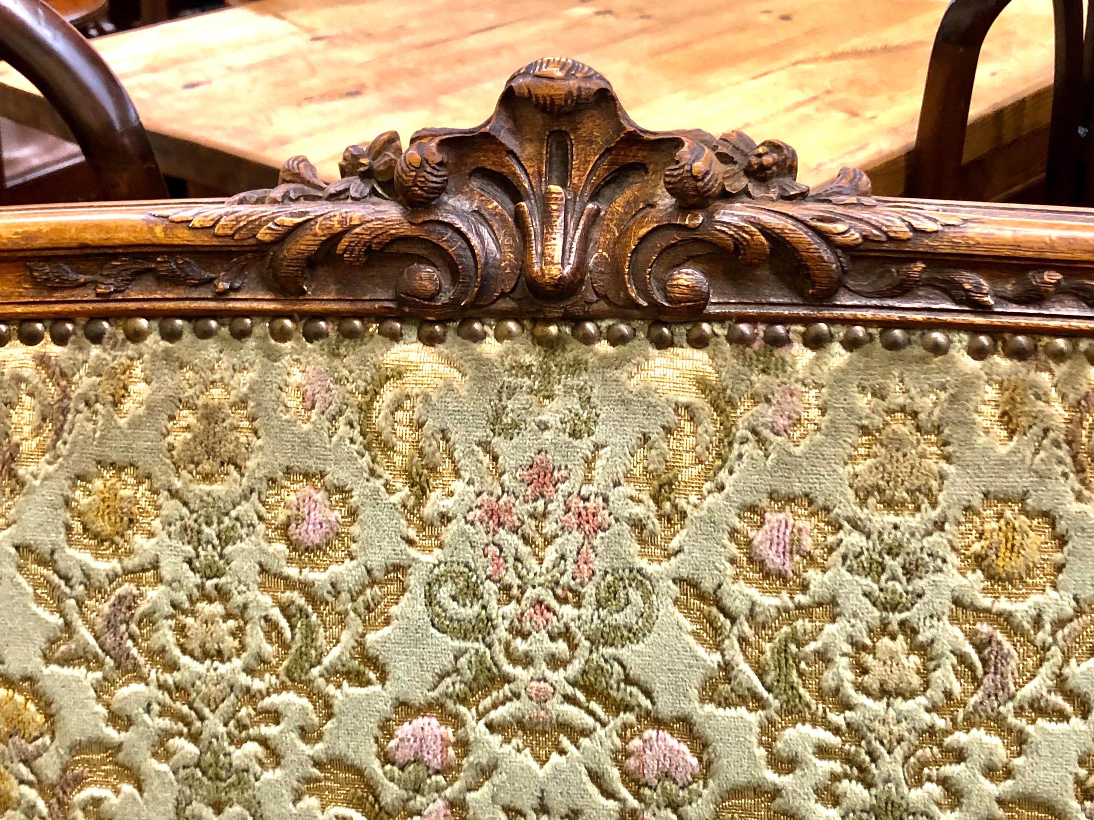 Antique French Hand Carved Fruitwood Louis XV Style Sofa or Loveseat, Cut Velvet 2
