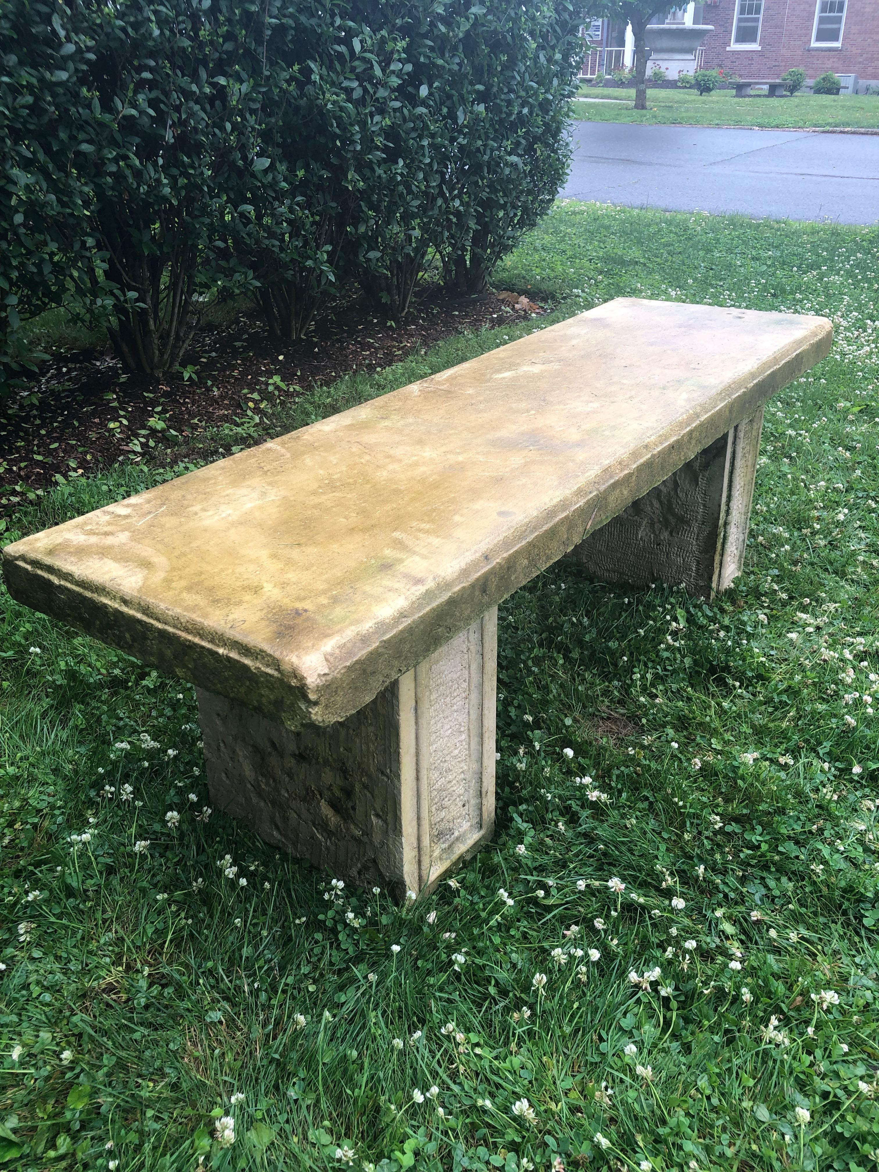 Antique French Hand-Carved Limestone Bench with Simple Supports In Good Condition In Woodbury, CT