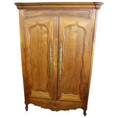 Antique French Hand-Carved Louis XV Style Fruitwood Armoire