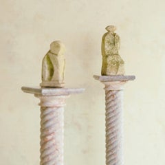 Antique French Hand-Carved Rose Marble Pedestal - 2 Available