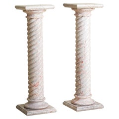 Antique French Hand-Carved Rose Marble Pedestal - 2 Available