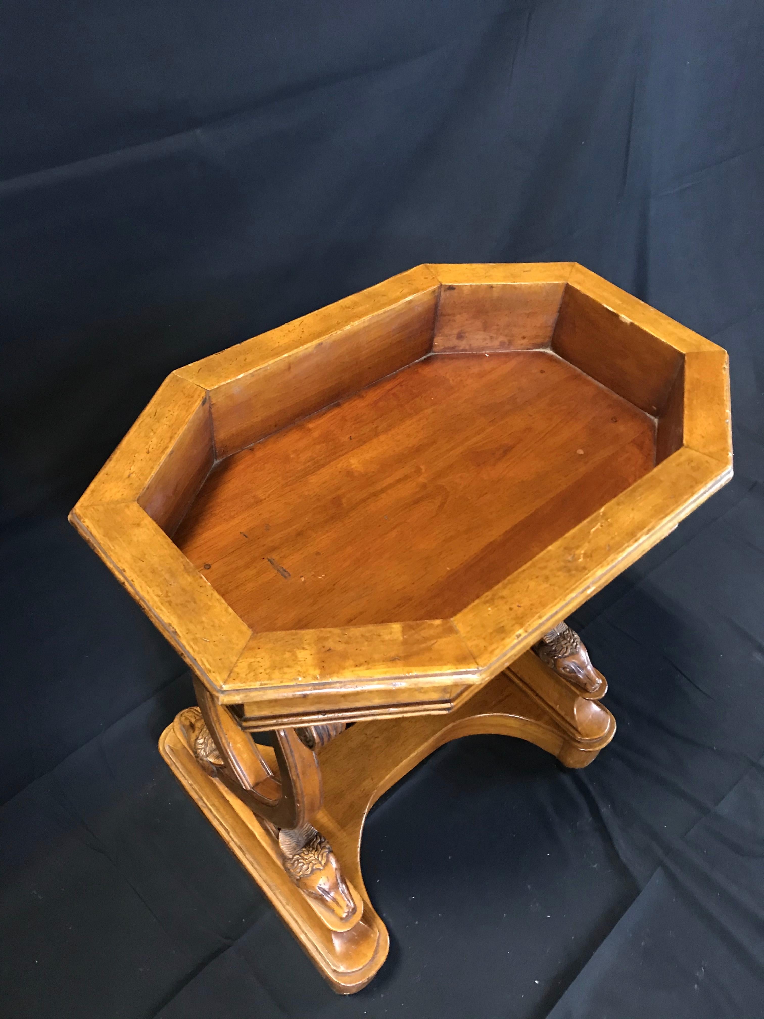 Antique French Hand Carved Sheepshead Walnut Planter Table 3