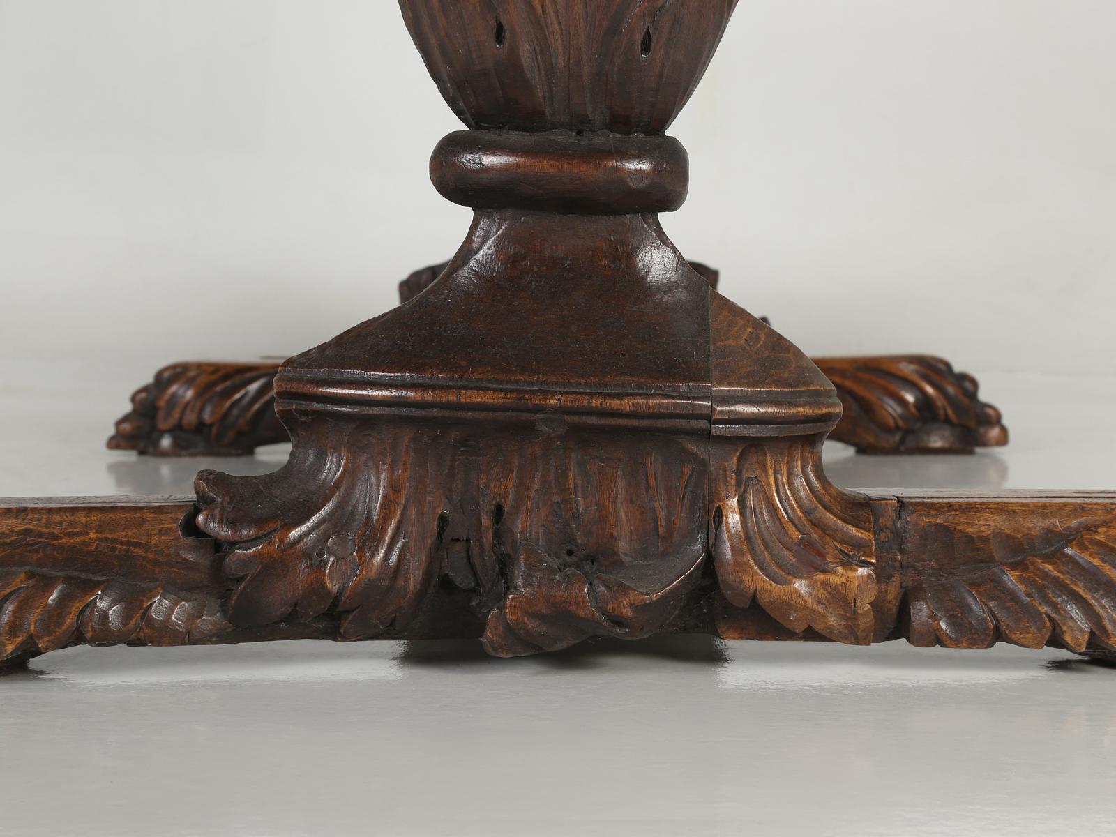 Antique French Hand Carved Solid Walnut Trestle Dining Table Restored in House For Sale 12