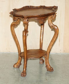ANTiQUE FRENCH HAND CARVED TEA SILVER TRAY TABLE WITH REMOVABLE SERVING TRAY TOP