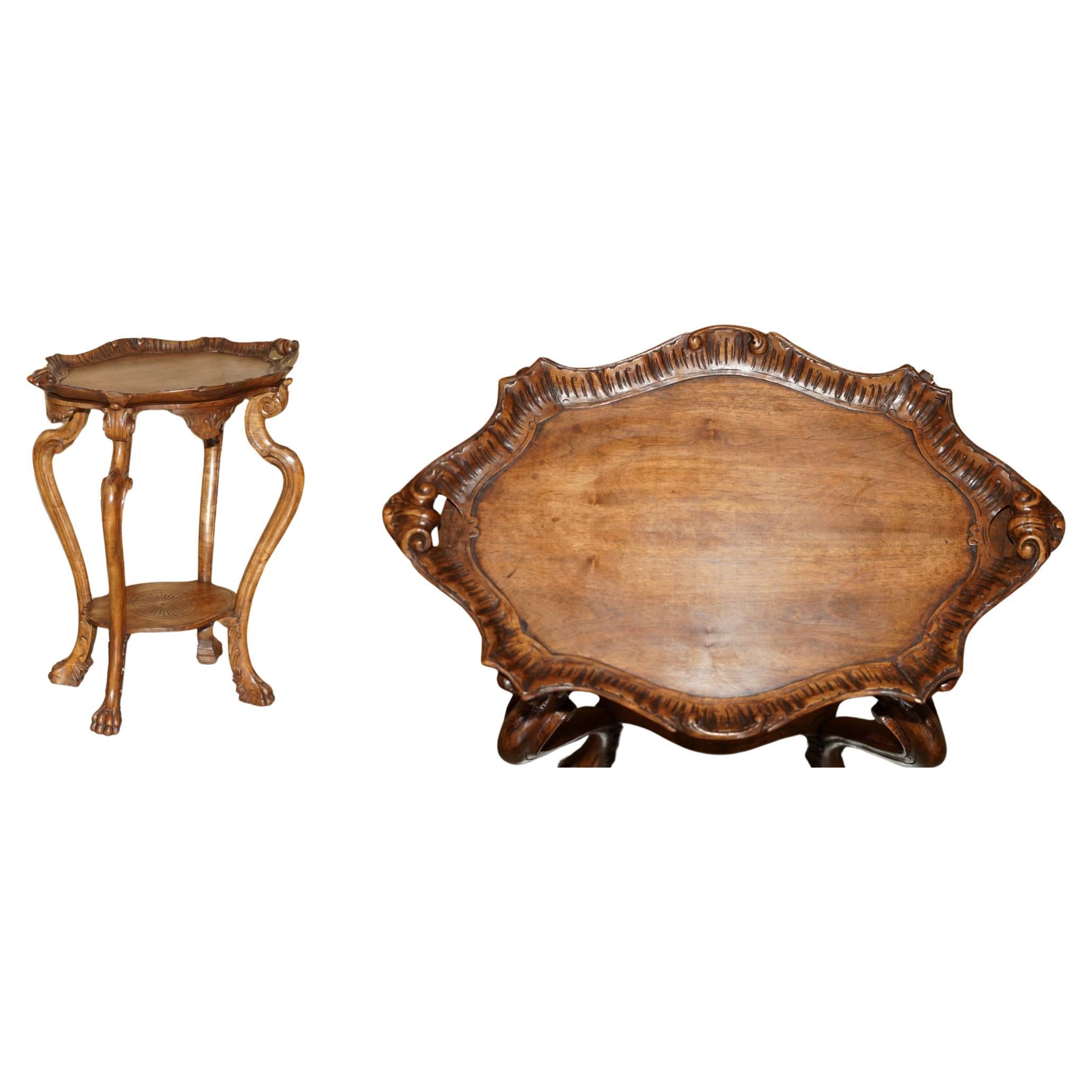 ANTiQUE FRENCH HAND CARved TEA SILBER-TRAY-TABLE MIT REMOVABLE SERVING-TRAY-Top