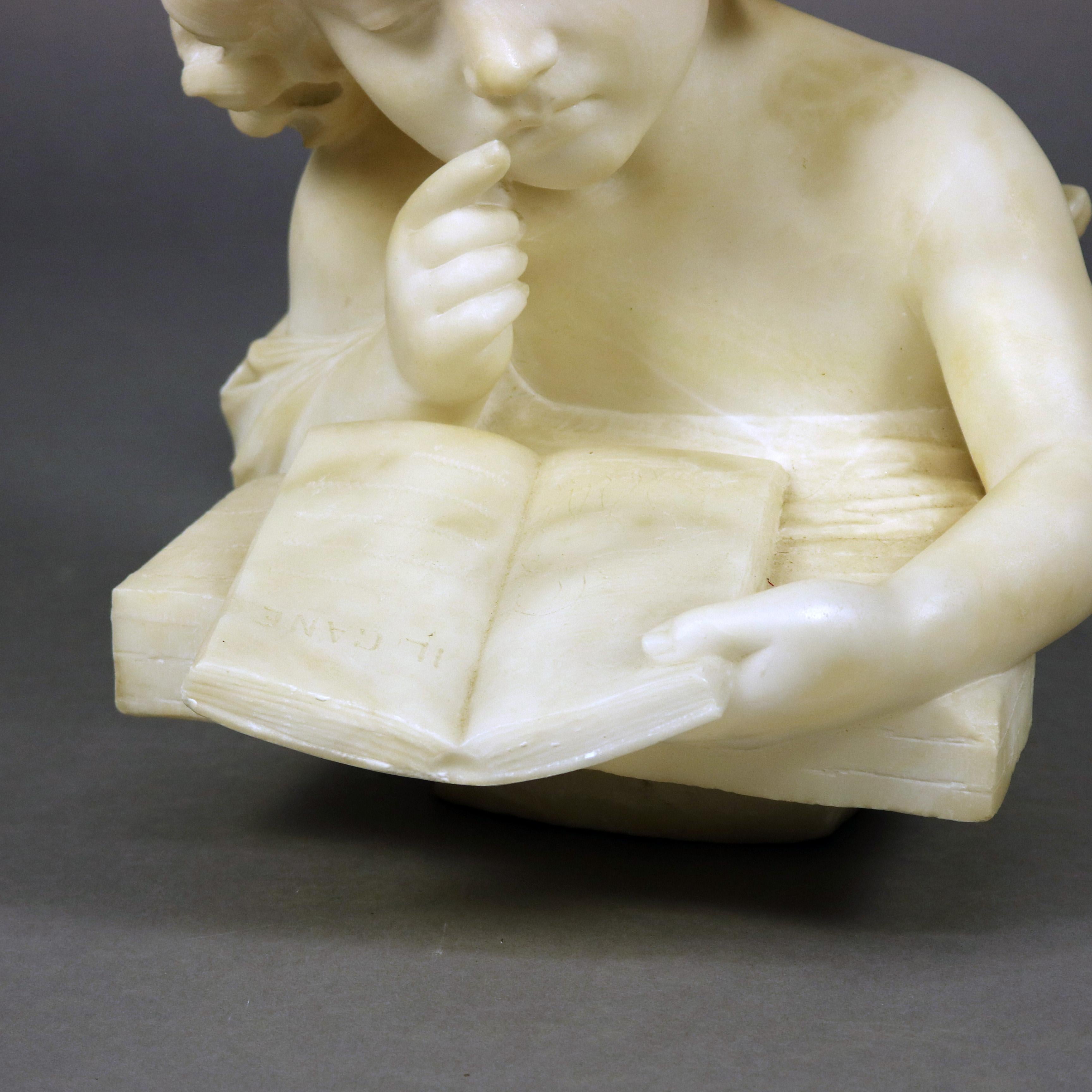 French Hand Carved Volterra Alabaster Portrait Sculpture Signed, circa 1890 7