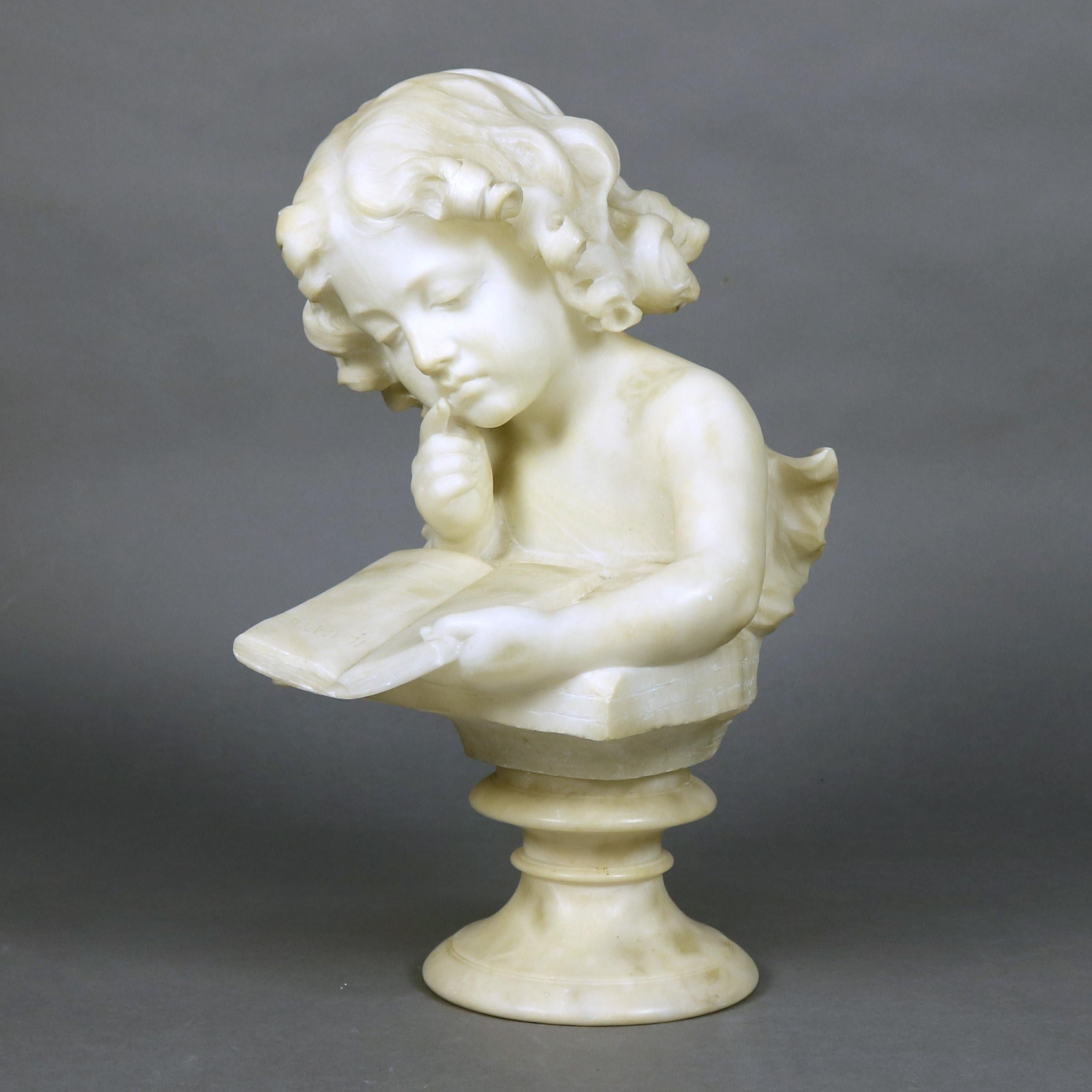 Hand-Carved French Hand Carved Volterra Alabaster Portrait Sculpture Signed, circa 1890